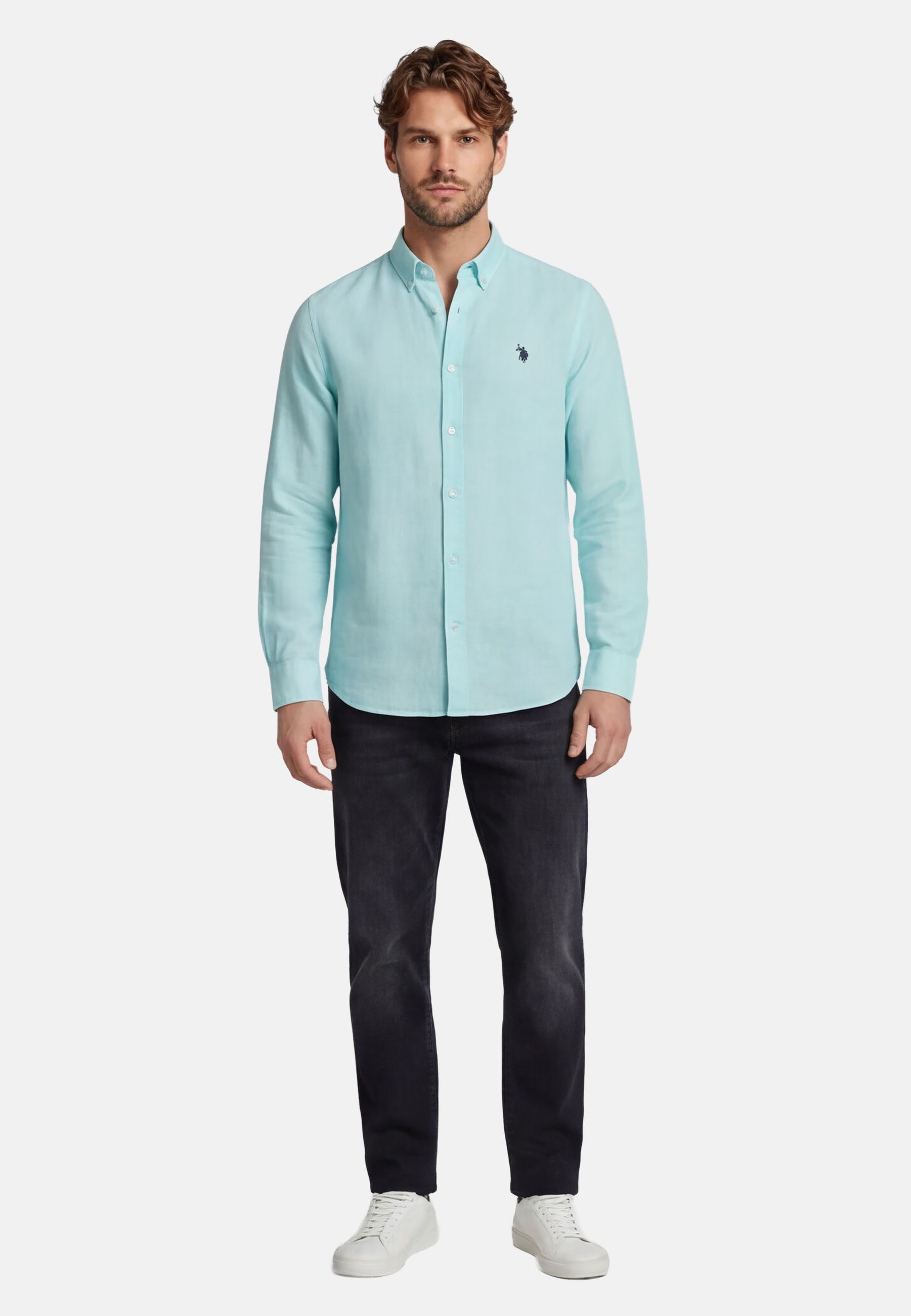U.S. Polo Assn. Leinenhemd USBlaake Herren Leinenhemd – Sommerhemd luftig mit Button-Down-Kragen Leichtes Hemd aus Leinenmix mit Knopfleiste