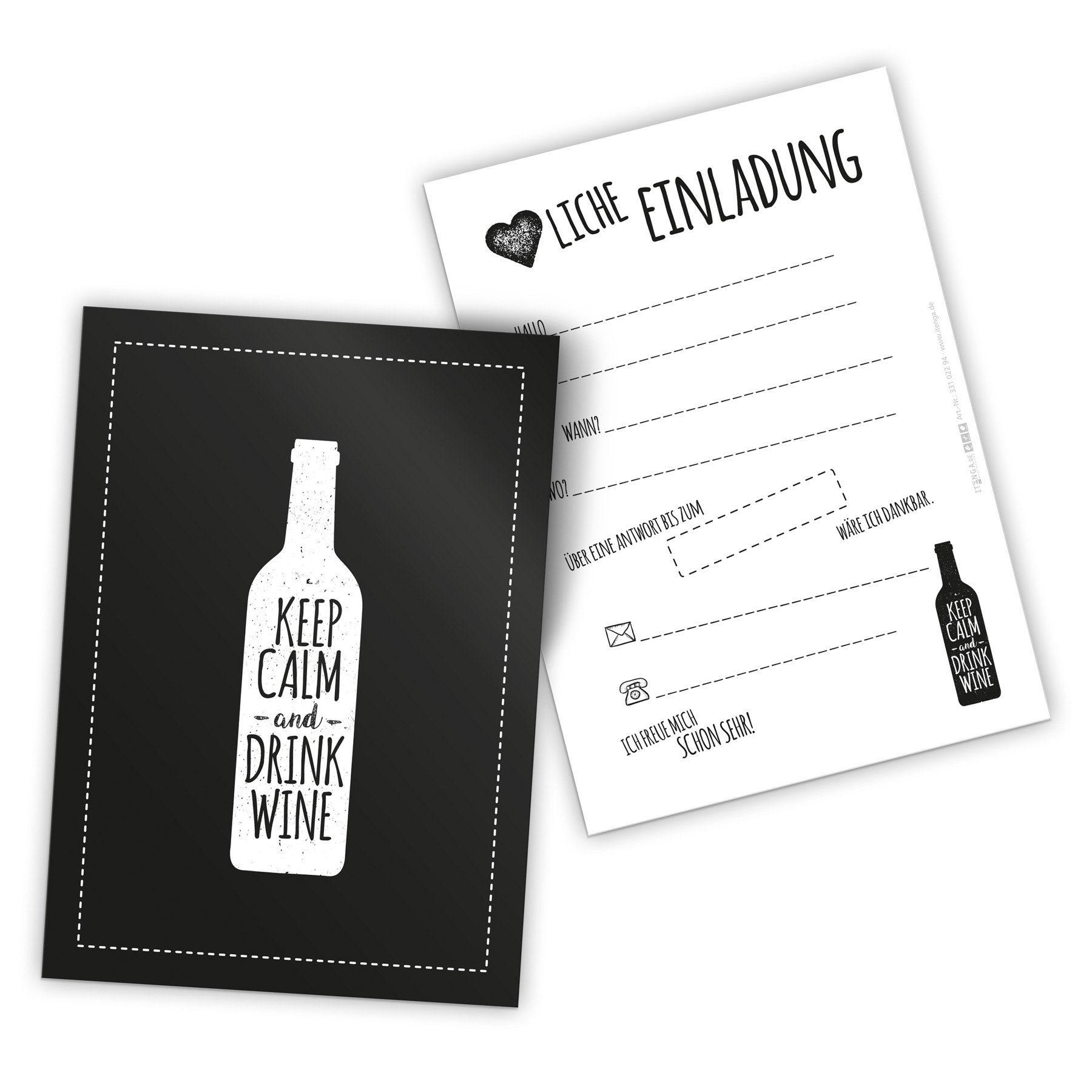 itenga Grußkarten itenga 12 x Postkarte Einladung "Keep calm and drink wine" Grillparty