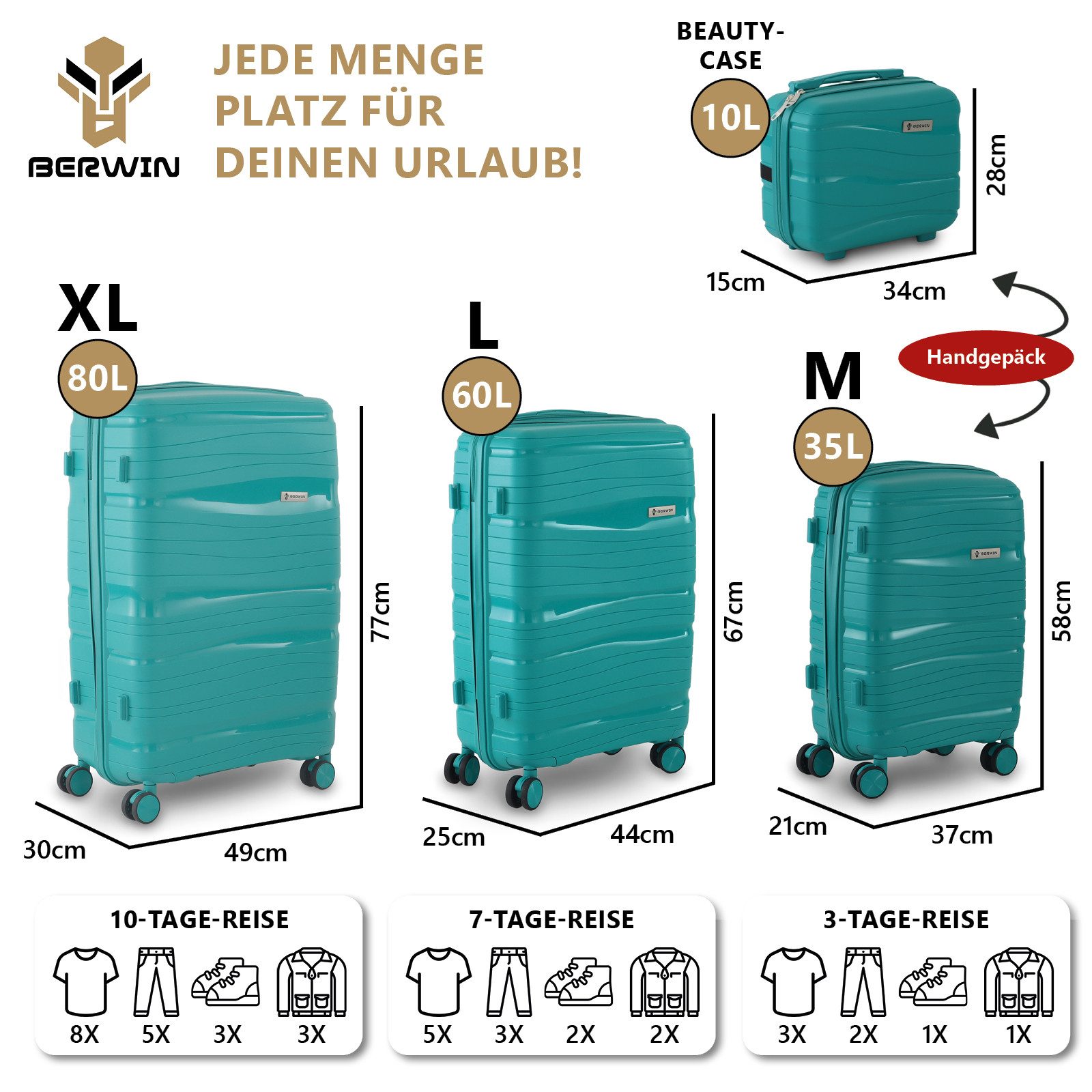Berwin Trolleyset mit Beautycase Modell Torna Aqua Breeze, 4 Rollen, (Set, 4 tlg., MS-19816) – Bild 3 von 5