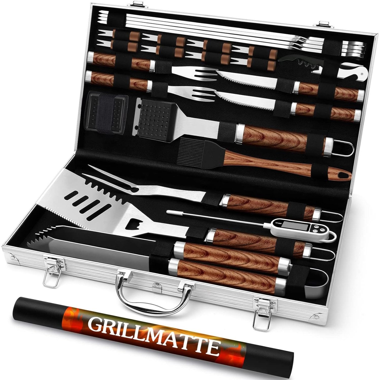 Grillbesteck-Set Grillbesteckset aus Edelstahl 26tlg Geschenke für Männer Grill Zubehör