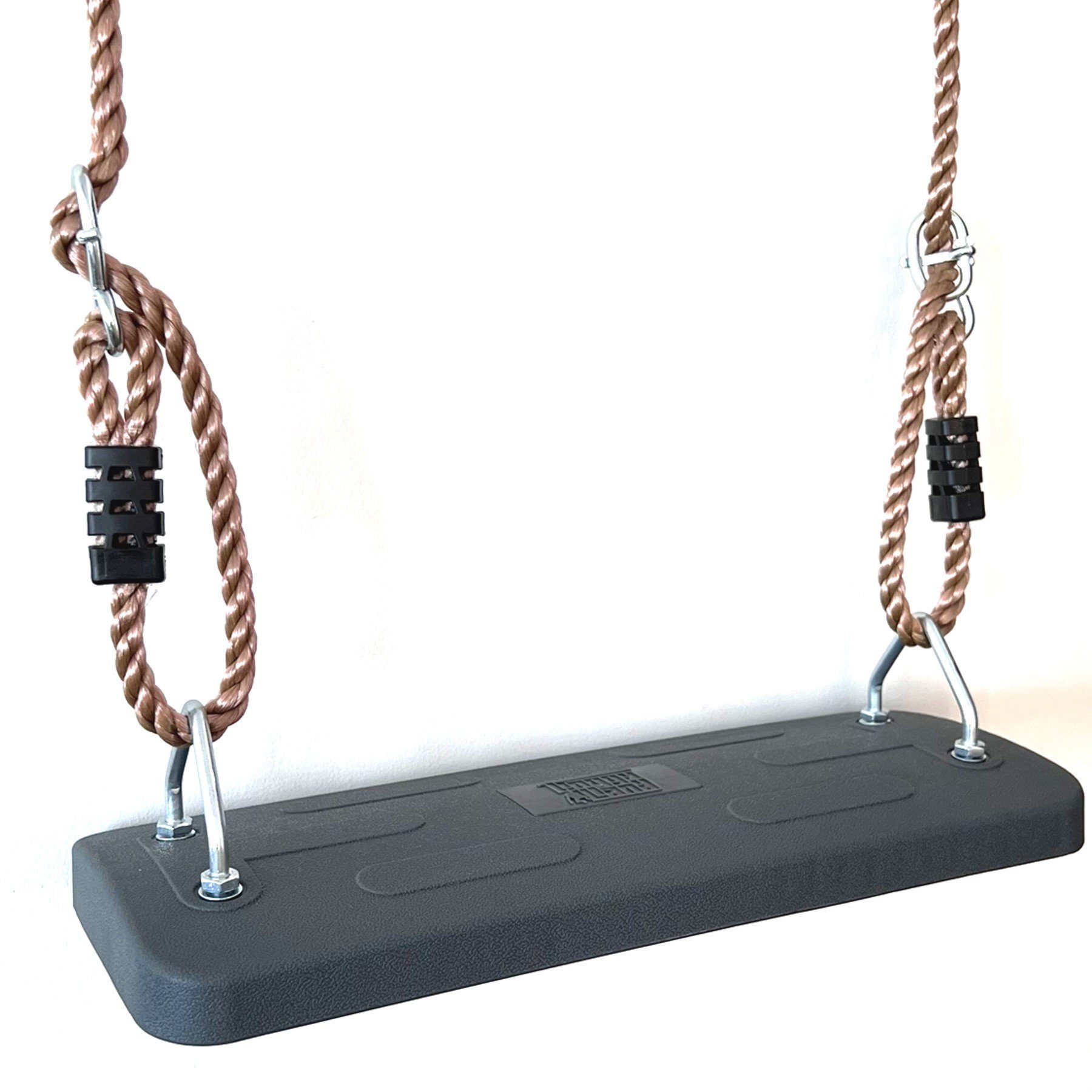 Loggyland Einzelschaukel Gummi 2m mit Seil mit Metallplatte, Kinderschaukelsitz, (höhenverstellbar bis 2,5 m Balkenhöhe, grau, Komplett-Set), Schaukelsitz, Schaukelbrett, mit Metalleinlage