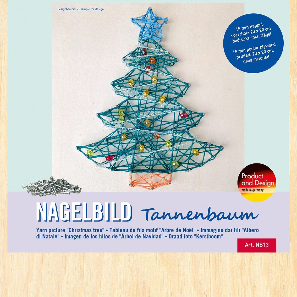 PETER BAUSCH PEBARO NB13 - Nagelbild Tannenbaum, Fadenbild, 20x20cm, Bastelset Konstruktions-Spielset