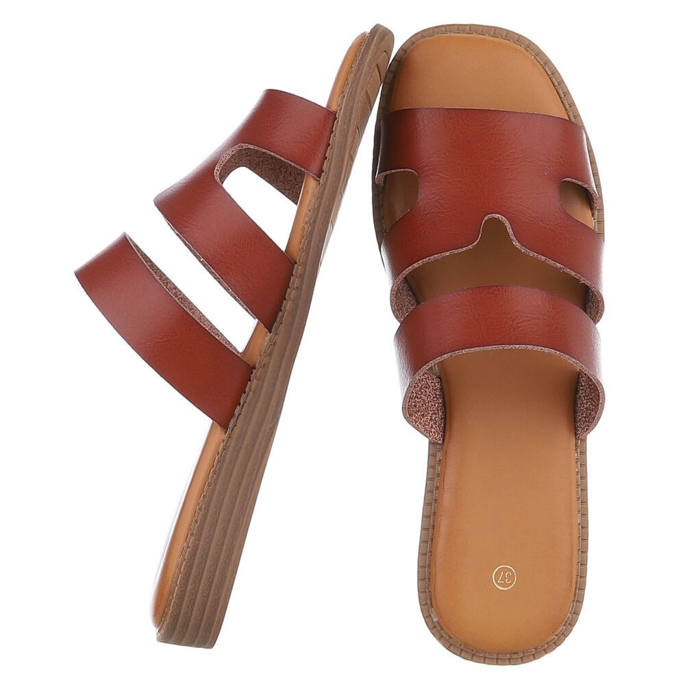 Ital-Design Damen Sandale mit breiten Riemen und bequemer Innensohle Pantolette (91409323) Keilabsatz/Wedge Pantoletten in Braun