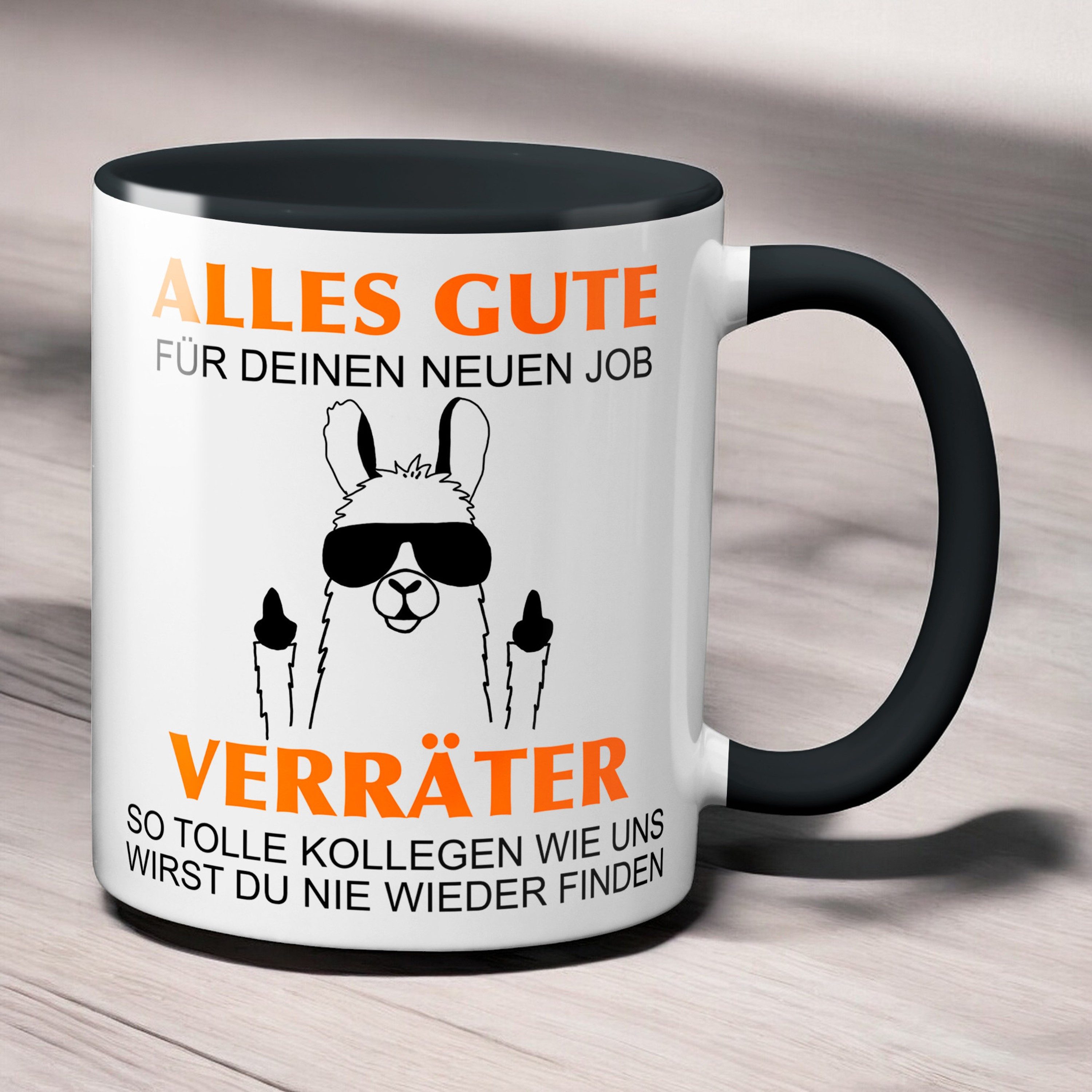 TASSENKING Tasse, Alles Gute für Deinen neuen Job. Du Verräter! - Lama / Schwarz