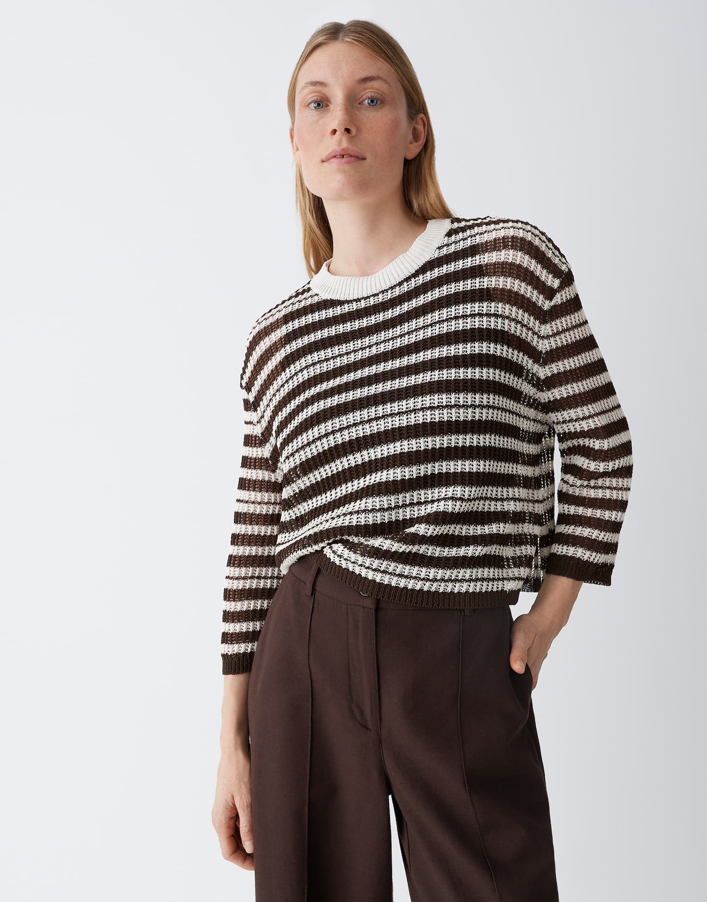 OPUS Strickpullover Gestreifter Strickpullover aus Baumwoll-Mix Leichter Gr günstig online kaufen
