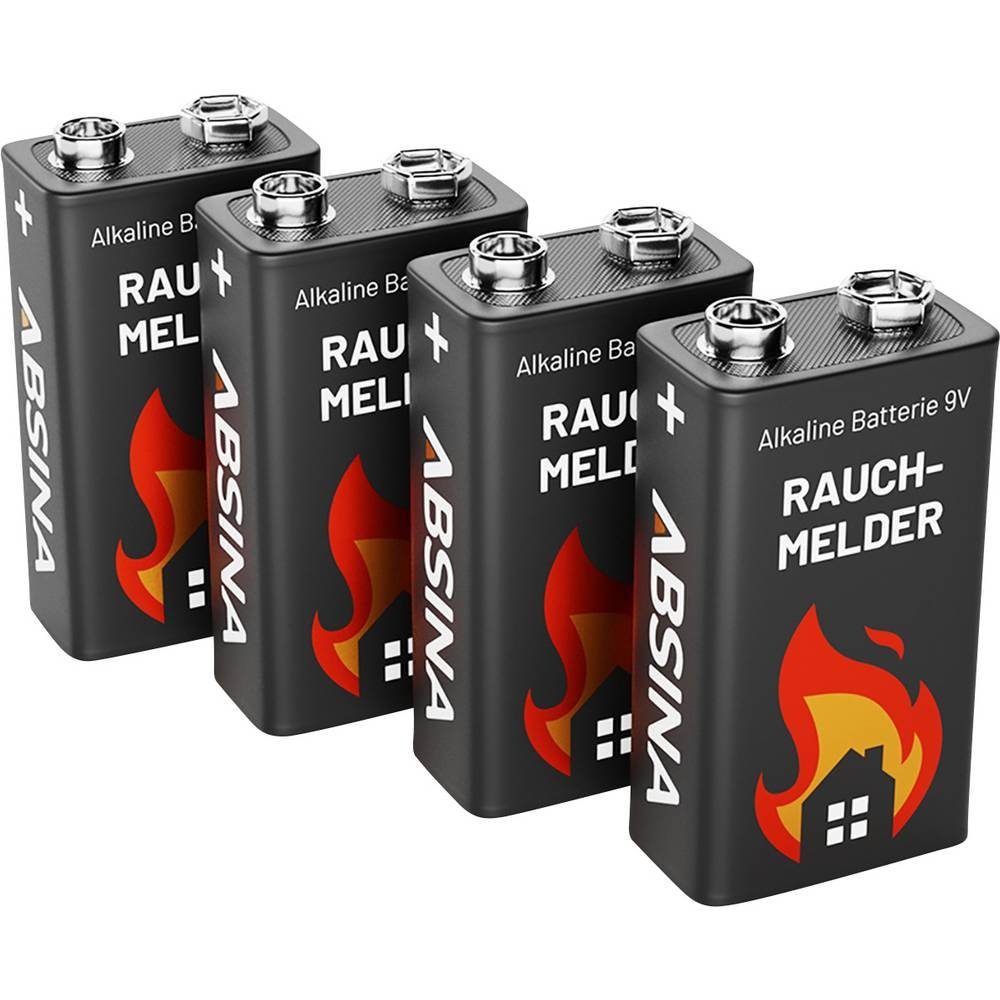 ABSINA 9V Alkaline Rauchmelder-Batterien 401005-4 Batterie