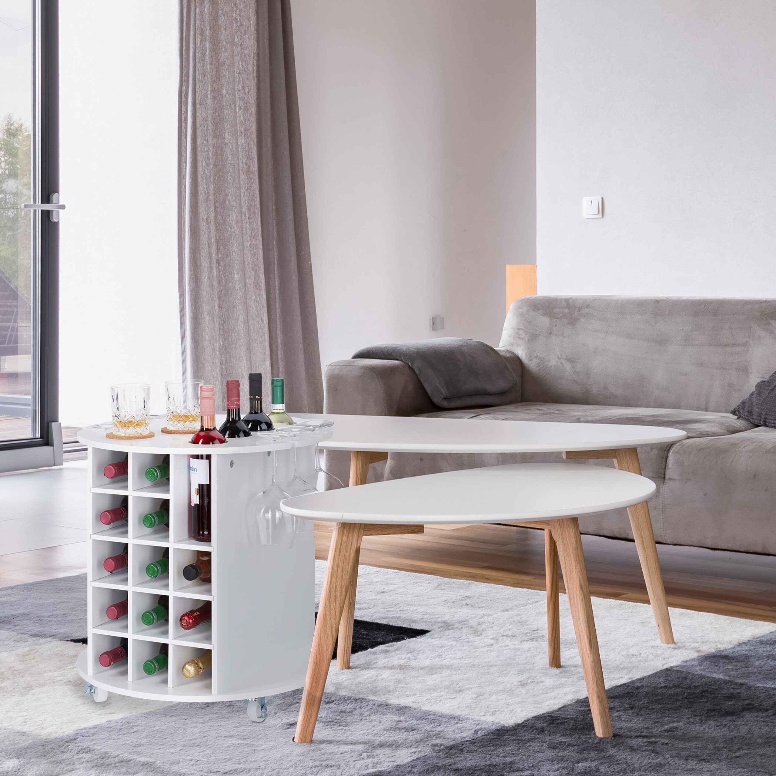 relaxdays Weinregal Weißes Weinregal auf Rollen günstig online kaufen