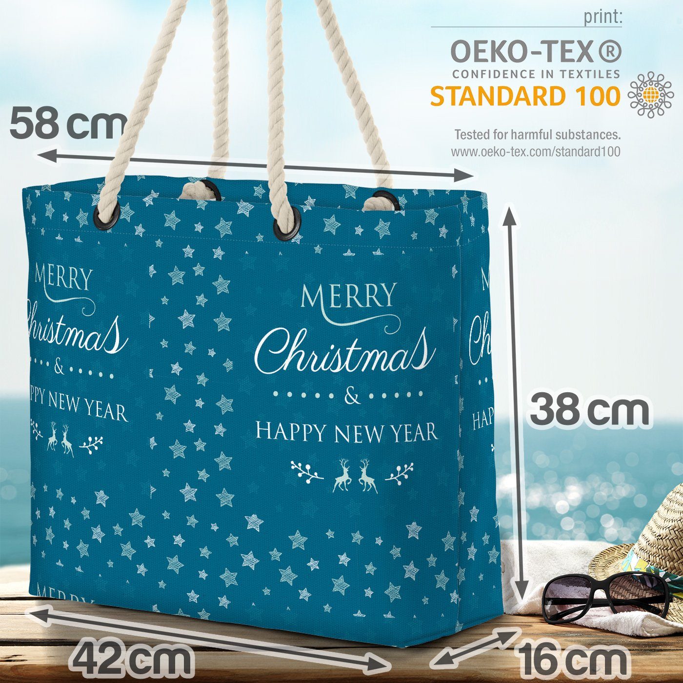 VOID Strandtasche Beach Year Happy New Christmas (1-tlg), Silvester Bag Christmas New Weihnacht Year Merry