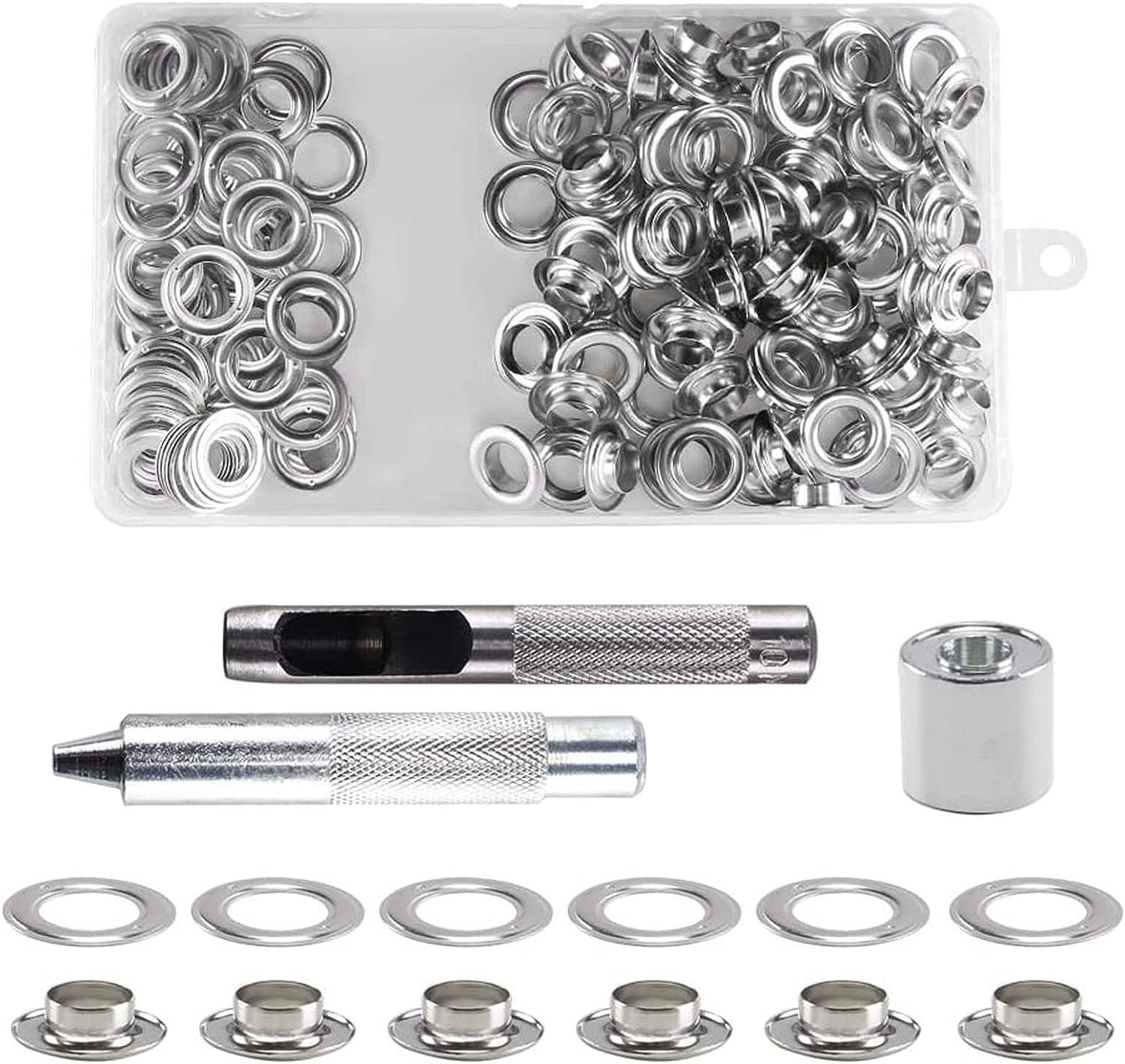 Grommet Packung, mm Tülle Kit Scheiben Grommet Werkzeug 100 100 (0,63 Sets BlingBin 16 Kit Rundösen Sets Werkzeug Ösenzange Zoll) Ösen 10 mm,