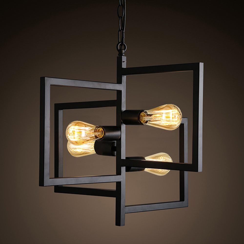 JDONG Hängeleuchte Pendelleuchte im Art Deco Stil 4×E27 klassisch-modern mit Kette, 3000K Warmweiß, Wohnzimmer Deckenleuchte Deckenlampe (schwarz)