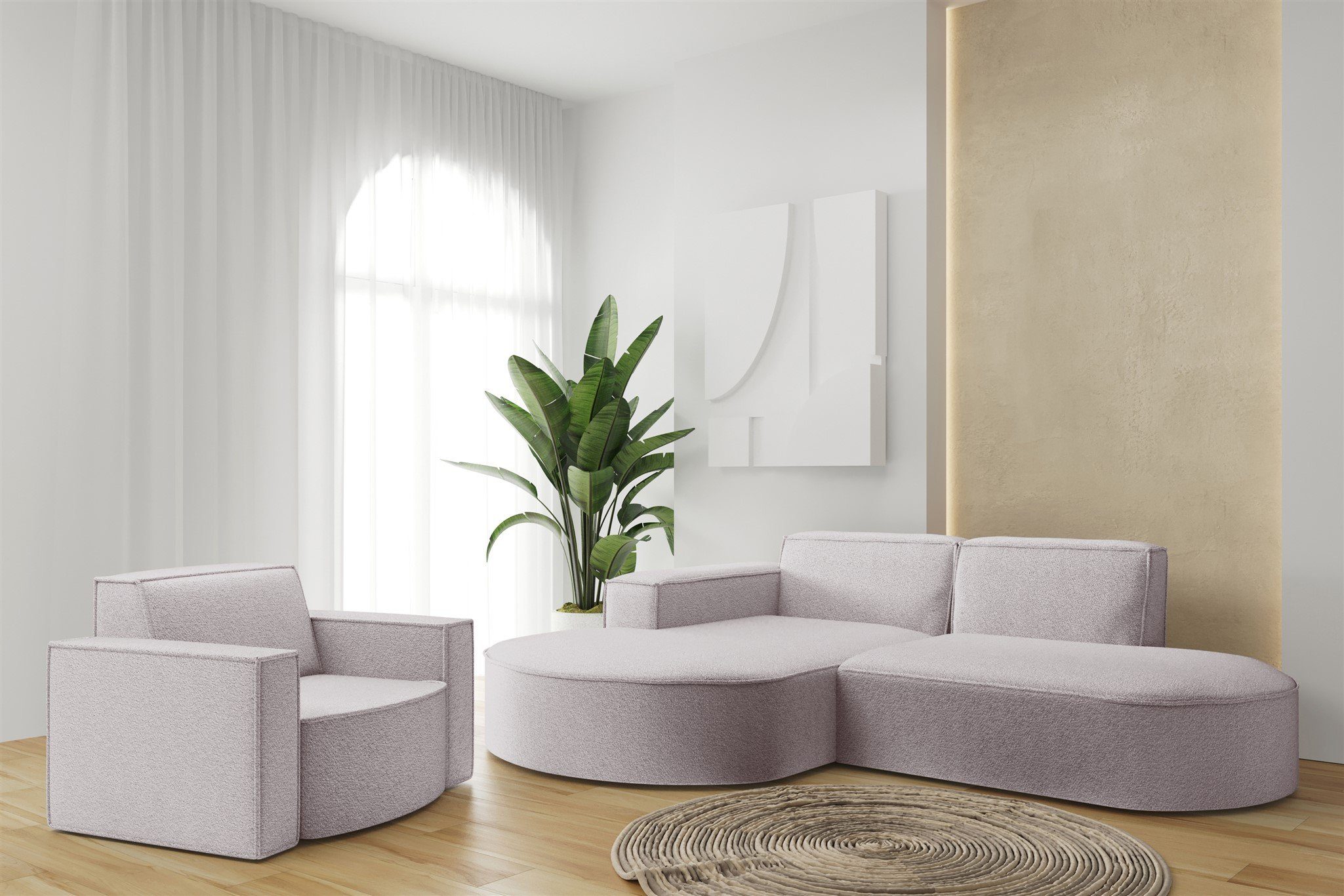 Fun Möbel Polstergarnitur Sofaset Designerecksofa PALMA XS plus Sessel in Stoff Ascot, (Rundumbezug, mane Links oder Rechts) Rosé