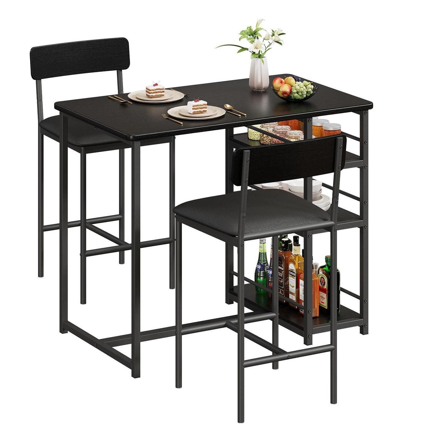 LuxusKollektion Bargruppe Bartisch mit Barhockern Set 2 Personen Vintagebraun