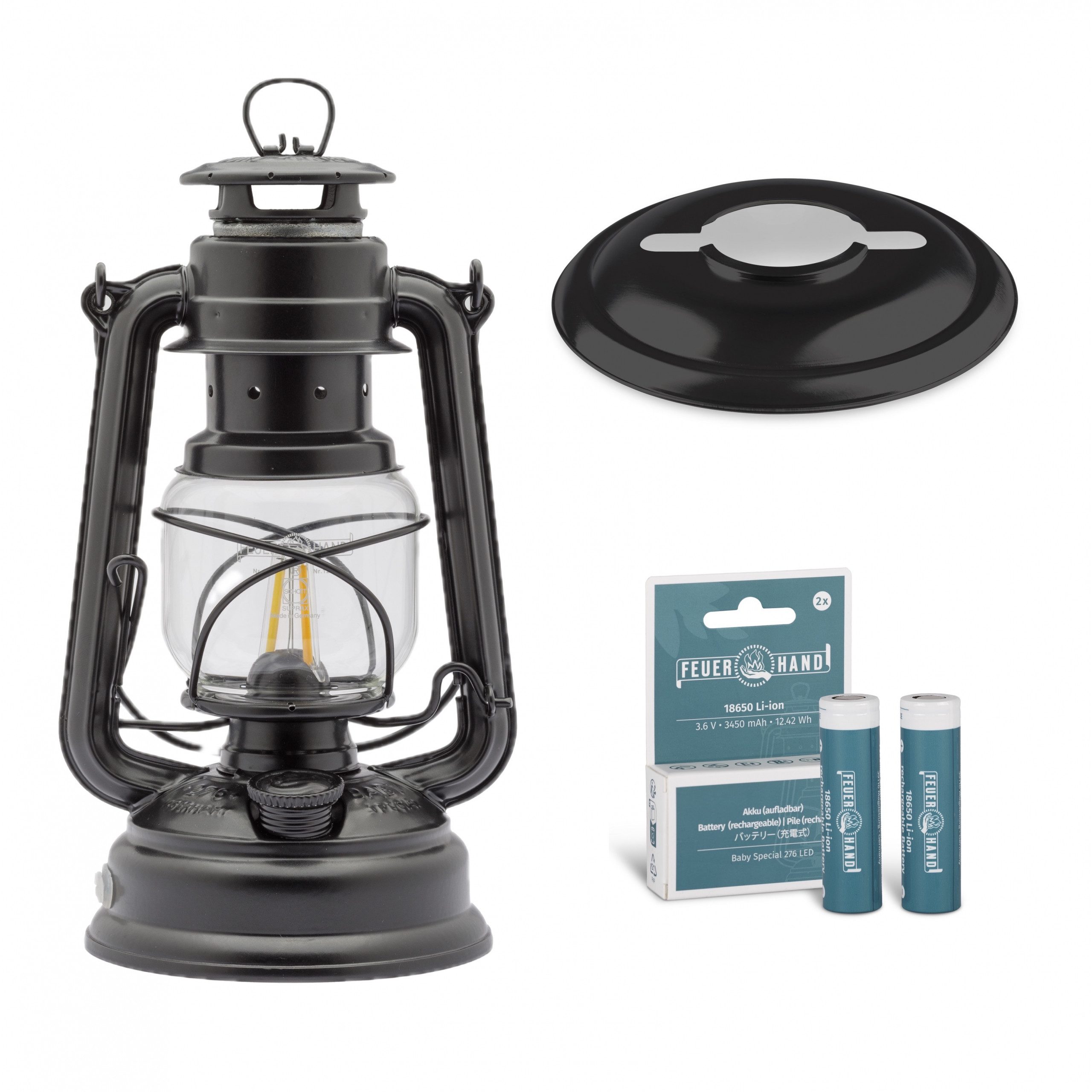 Feuerhand Gartenleuchte Feuerhand LED Laterne Baby Special 276 Matt Black Set inkl. Akku und