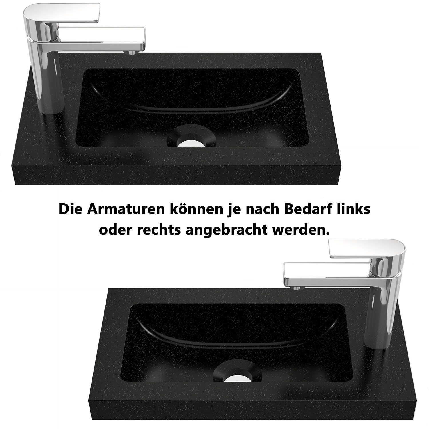 duschspa Waschtisch 45 cm Breite Waschbecken mit Unterschrank Gäste WC, Schwarz Becken