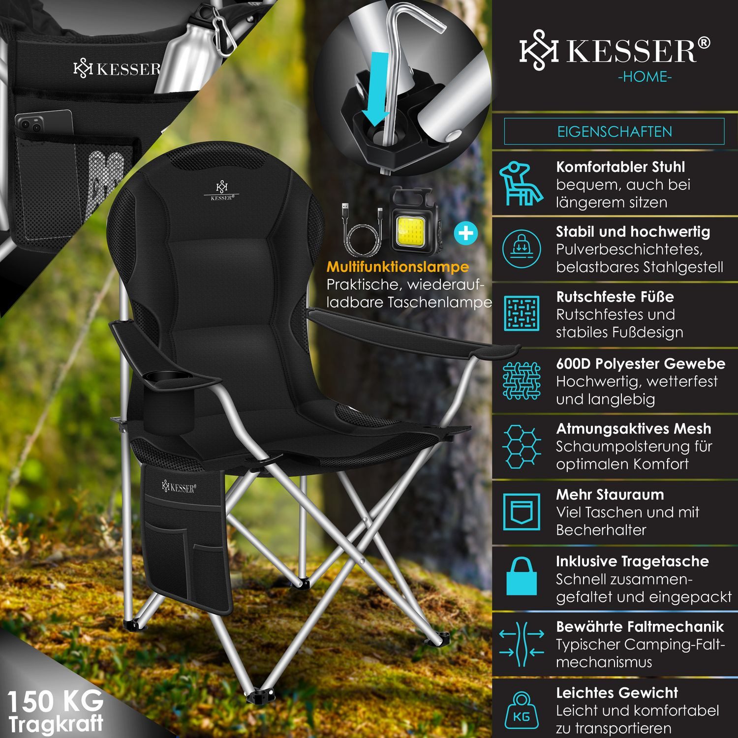KESSER Campingstuhl, Campingstuhl faltbar bis 150kg Angelstuhl Faltstuhl Kl günstig online kaufen
