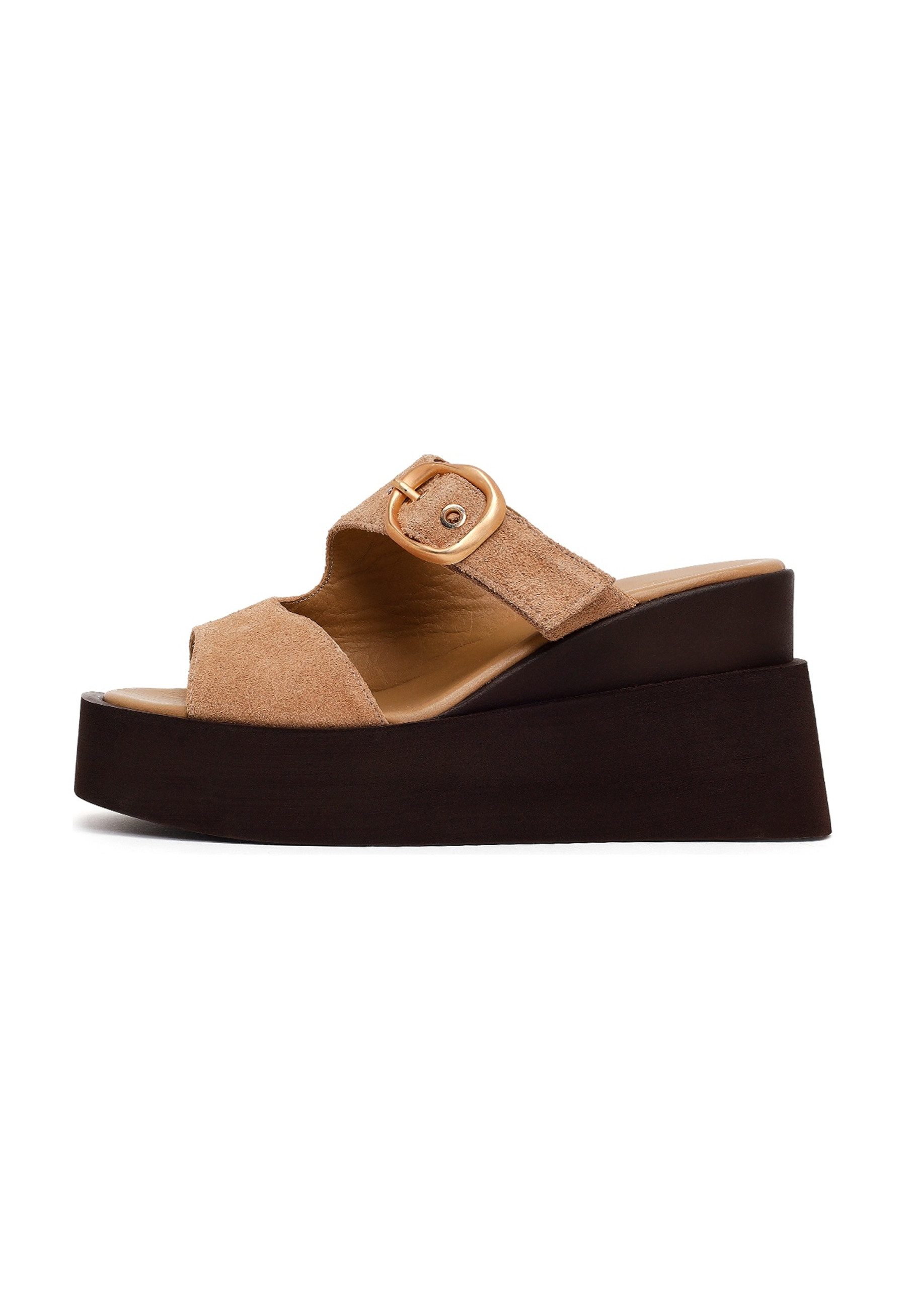 Derimod Keilabsatz-Pantoletten aus Veloursleder Mules Echtes Wildleder, Lederfutter, TPU-Sohle, Plateaukeil, Schlupfdesign