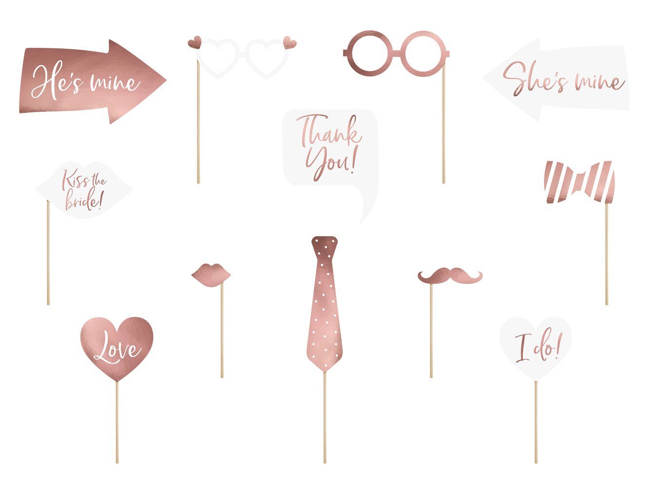 partydeco Papierdekoration, Fotobox Requisiten für Hochzeit 12er Set rosegold