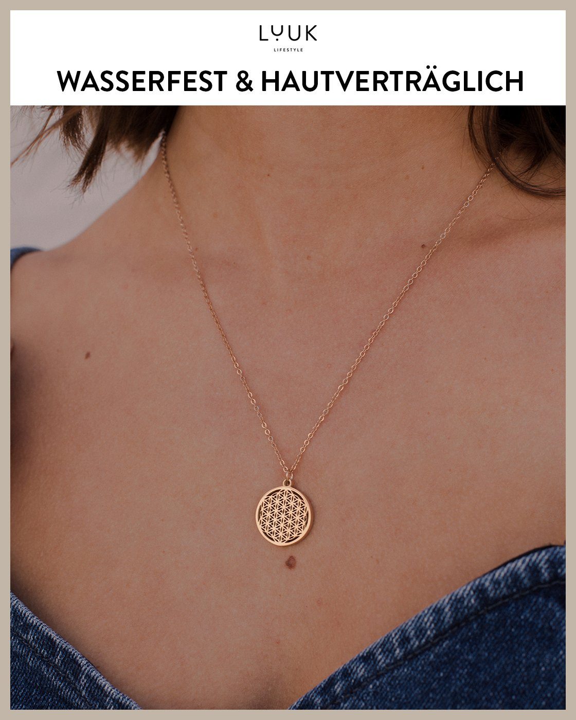 LIFESTYLE Geburtstag, Glücksbringer, Anhänger Lebensblume Zen Entspannung Anhänger, Erholung, Geschenk Edelstahl Blume Lebens, zum Valentinstag, des Kette, LUUK Kette Spruchkarte, Schmuck HAPPINESS Roségold mit verstellbare zur und