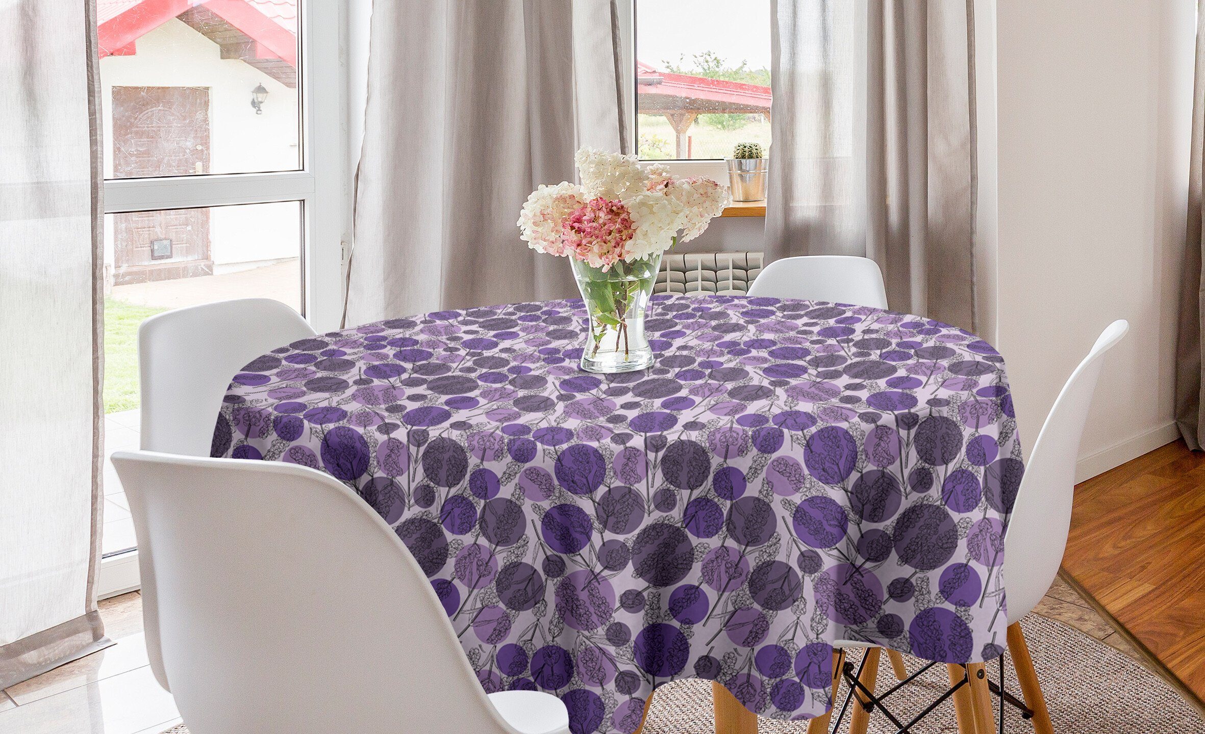 Abakuhaus Tischdecke Kreis Tischdecke Abdeckung für Esszimmer Küche Dekoration, Blume Lavendel Zweige und Runden