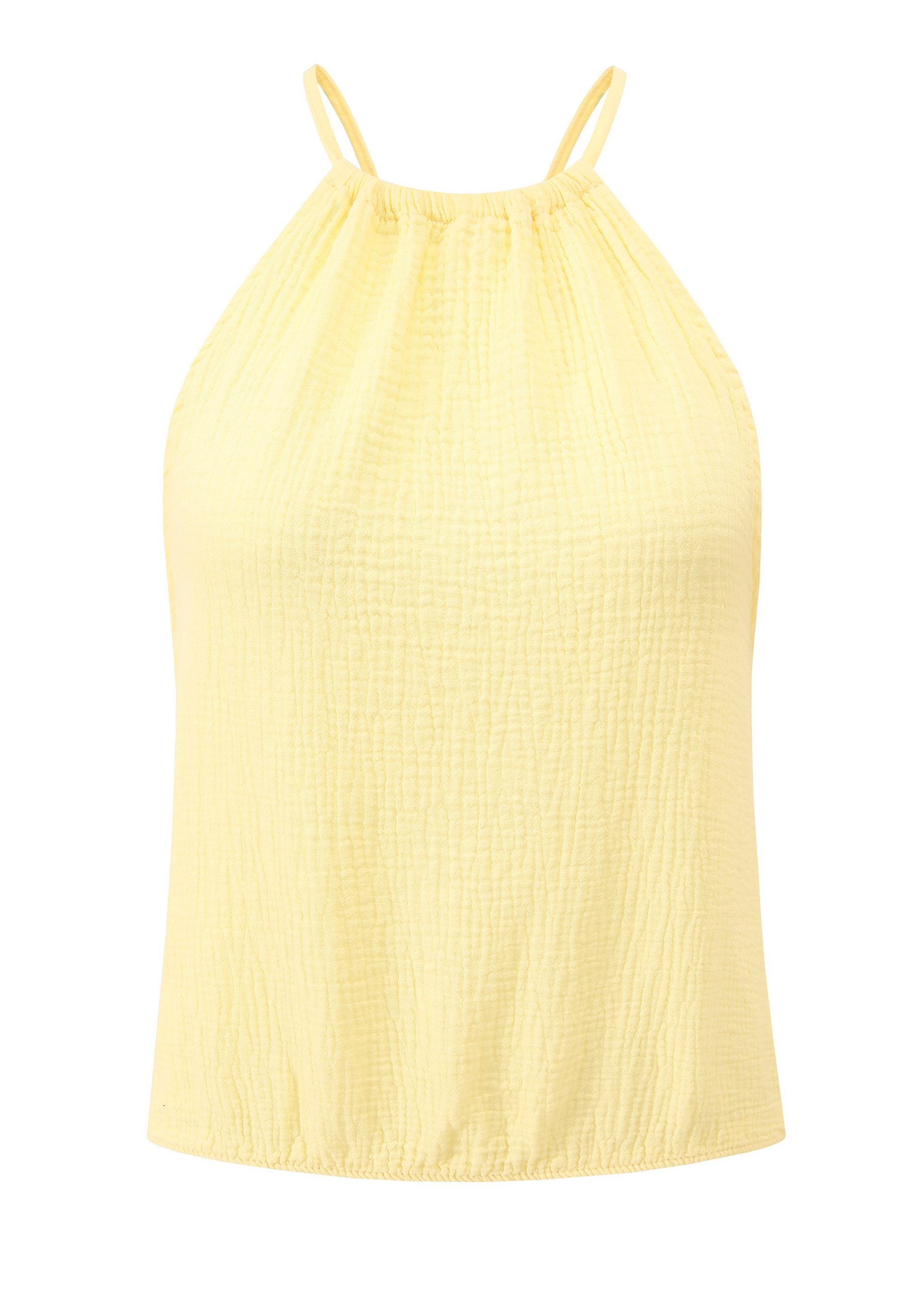 SASSYCLASSY T-Shirt Schulterfreies Musselin Top für Damen Sommerliches Baumwolltop mit Gummizug am Saum Schwarz Gelb Rosa Pink