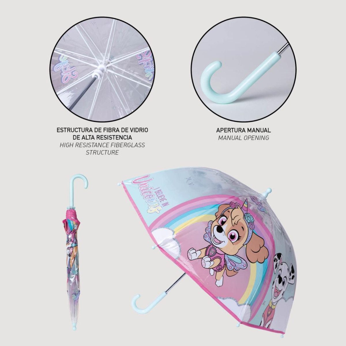 Cerda Langregenschirm Paw Patrol Regenschirm ⌀ 71 cm Leichter Kuppel-Schirm, Durchsichtige Kuppel