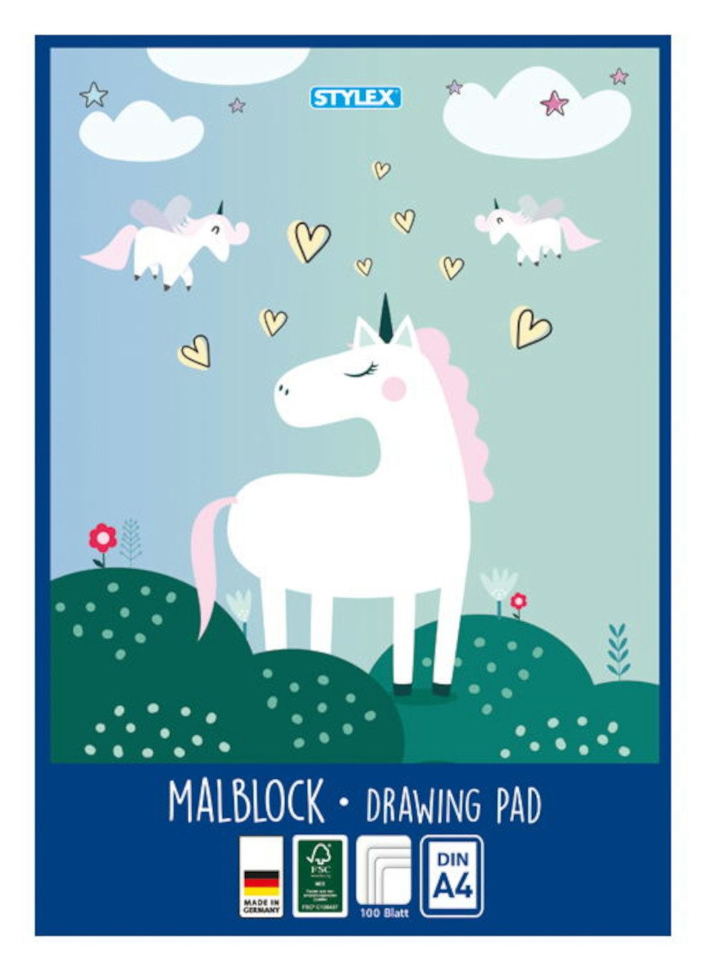 Stylex Schreibwaren Geschäftspapier Malblock XL / 100 Blatt / DIN A4 / Zeichenblock / "Einhorn"