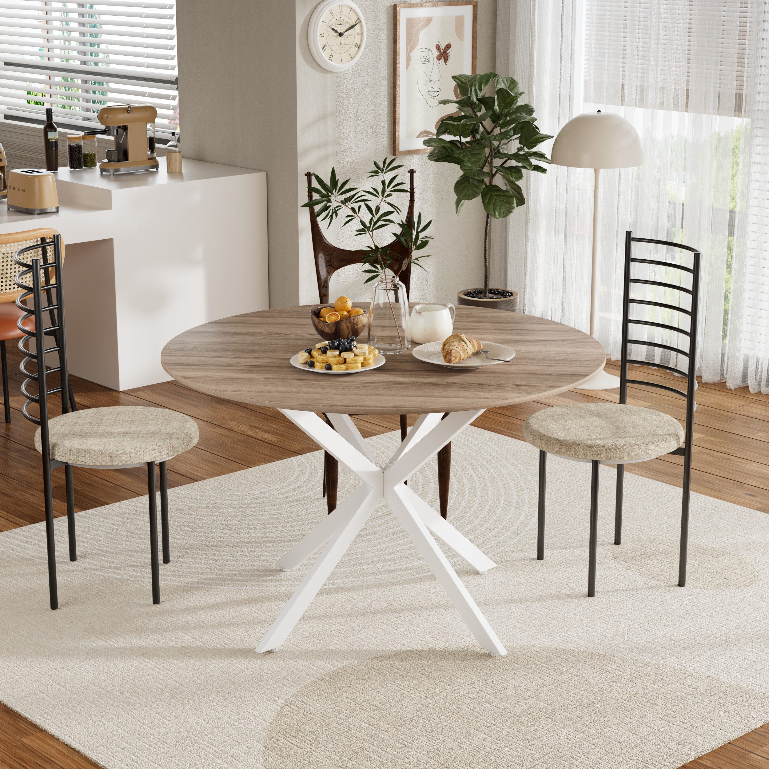 TWSOUL Esstisch Runder Hölzerner Küchentisch Retro Industrieller Esszimmert günstig online kaufen