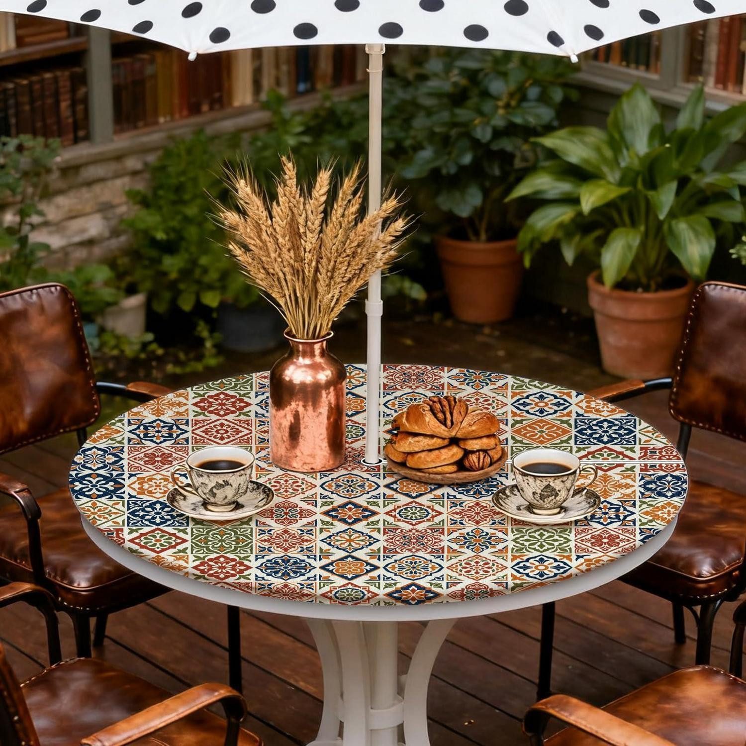 LuxusKollektion Gartentischdecke Tischdecke Rund Elastisch Outdoor Fliesenmuster (1-tlg)