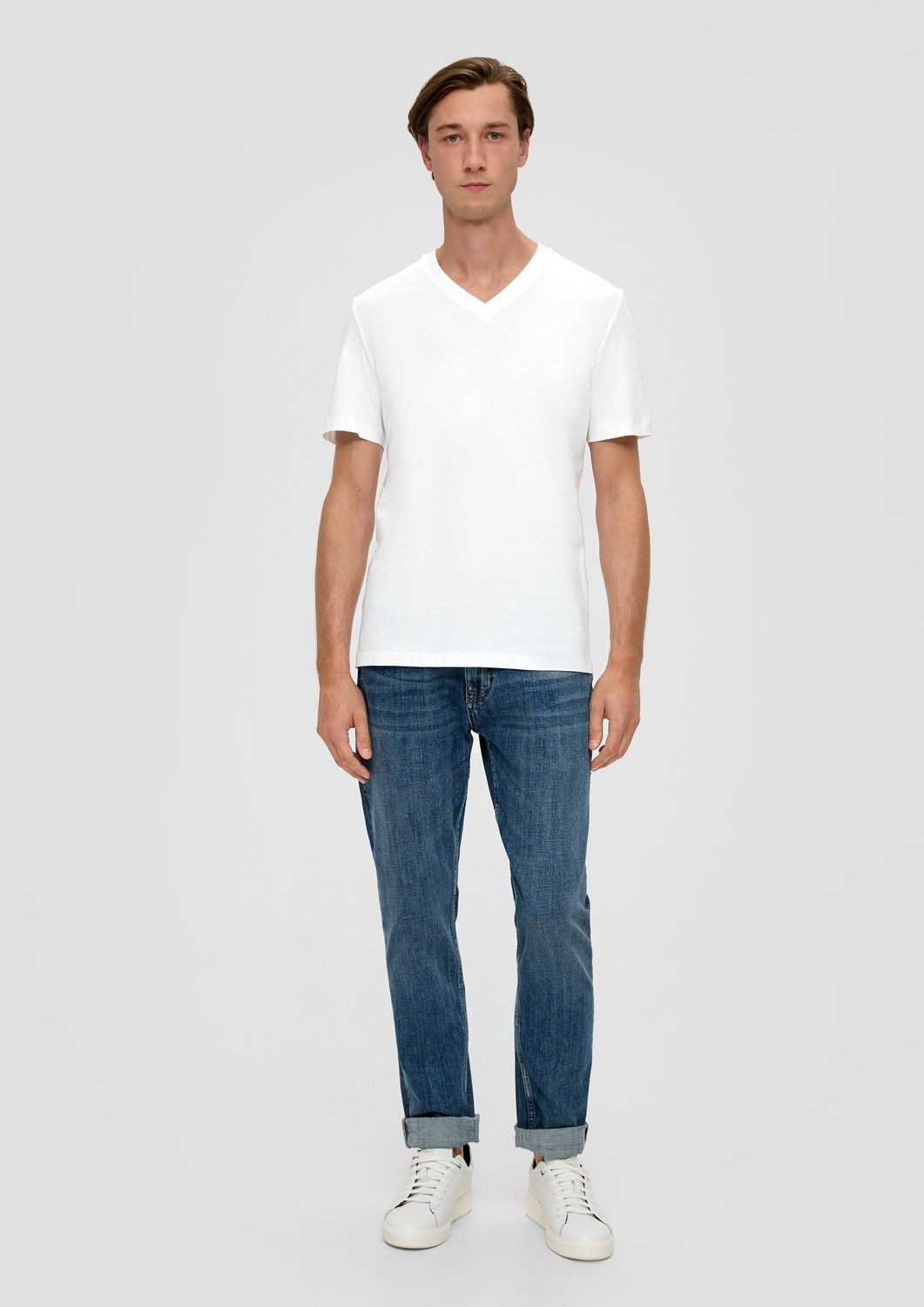 s.Oliver T-Shirt T-Shirt V-Ausschnitt, kurzarm, Baumwolle, einfarbig