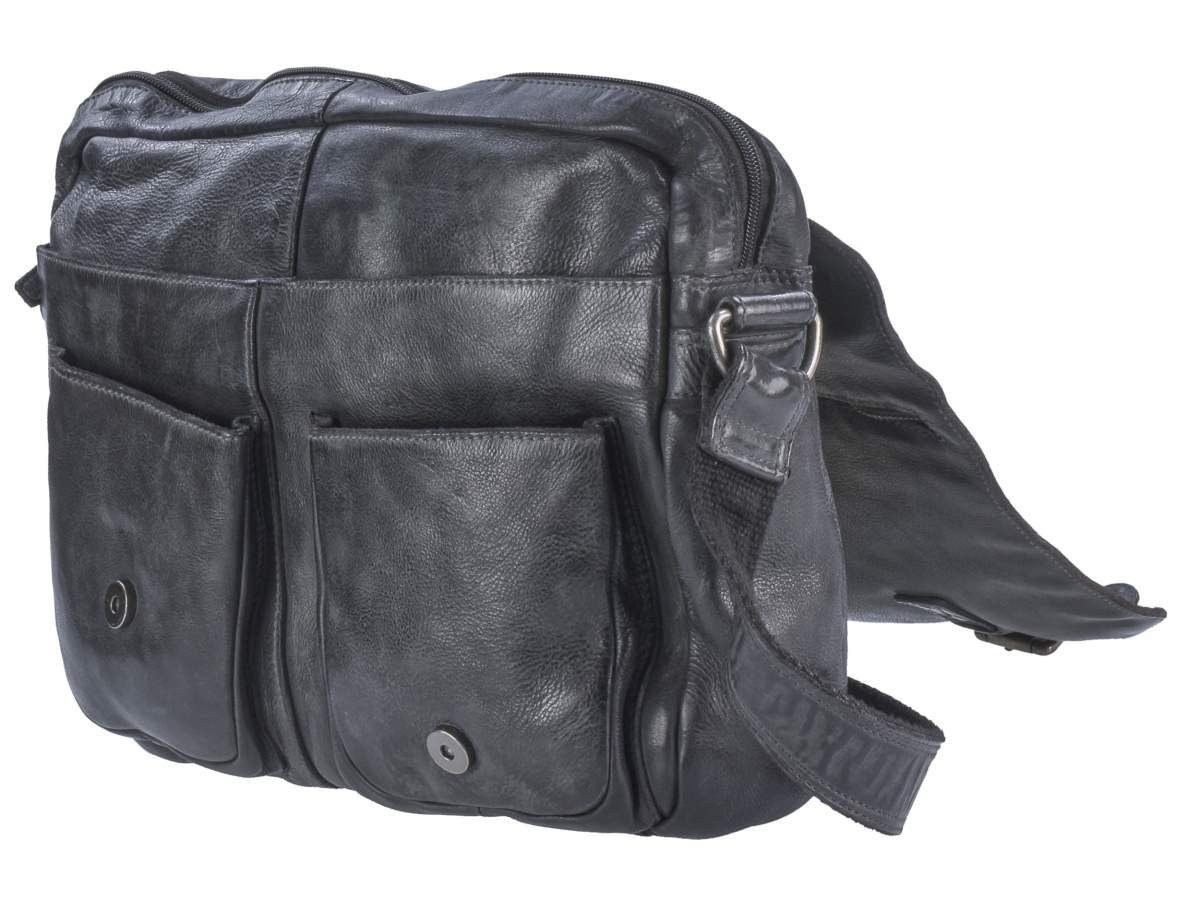 Greenburry Umhängetasche 39x28cm, anthrazite Schultertasche weiches Vintage Herrentasche, Messengerbag, Leder Washed