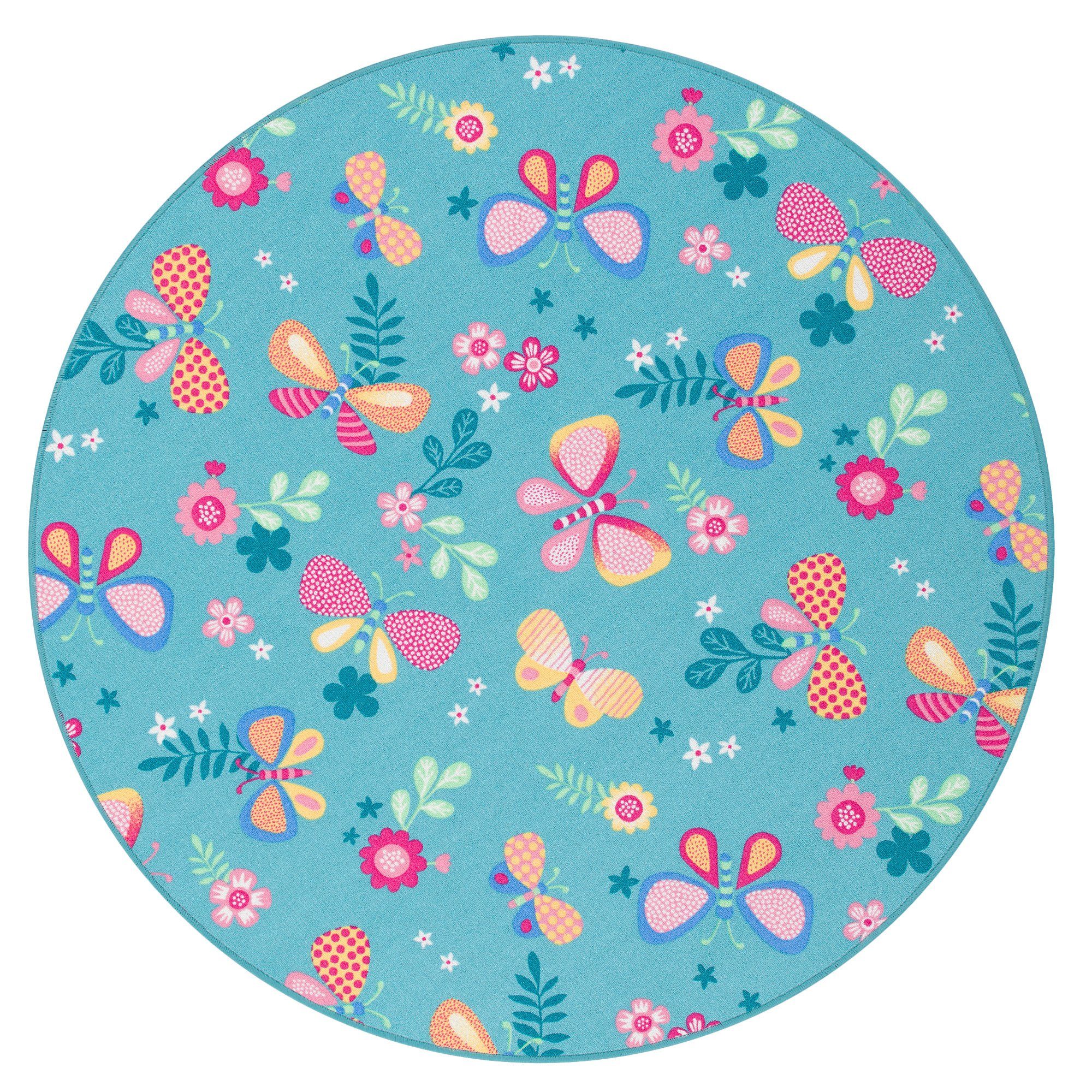 Snapstyle Kinderteppich Kinder Spiel Teppich Schmetterling Rund, Rund, Höhe: 4 mm