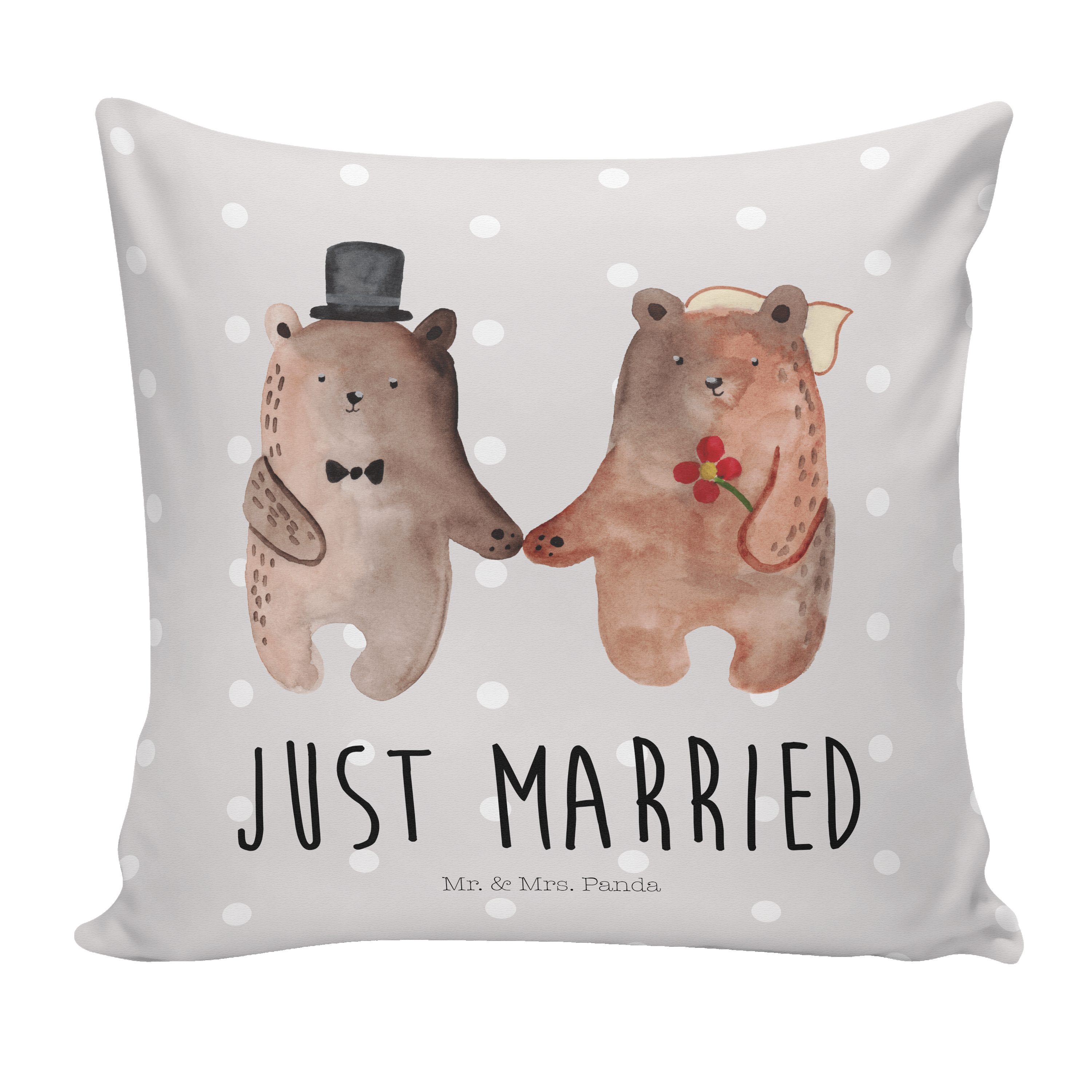 Mr. & Mrs. Panda Dekokissen Bär Heirat - Grau Pastell - Geschenk, Teddy, Kissenhülle, Bär Verheir