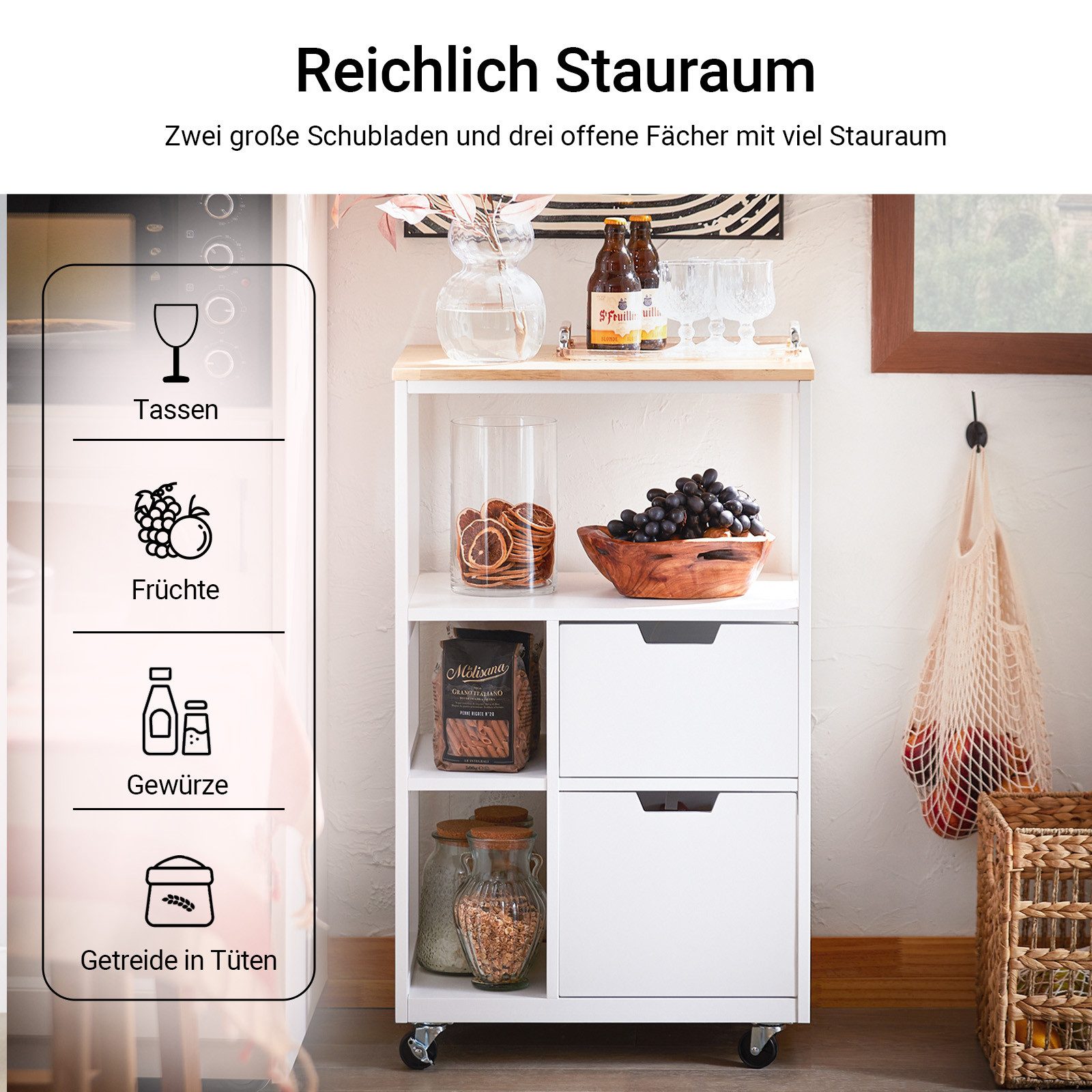 SoBuy Küchenwagen FKW111, Rollwagen, Beistelltisch, Küchenregal, Küche Haus günstig online kaufen