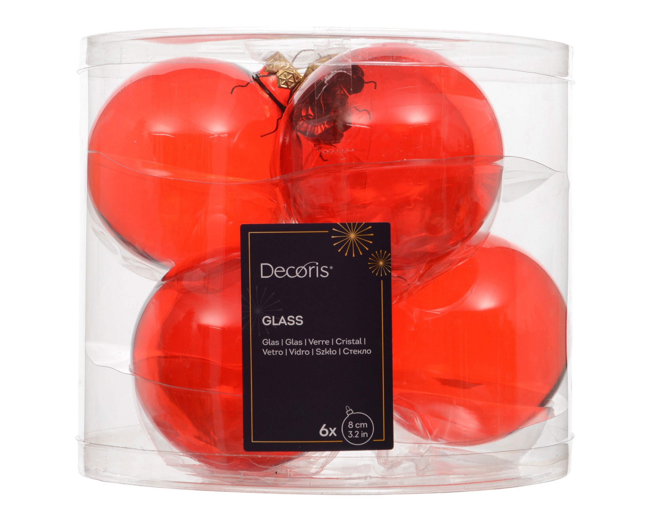 Kaemingk Weihnachtsbaumkugel, Weihnachtskugeln Glas 8cm 6 Stück - Weihnachtsrot Transparent