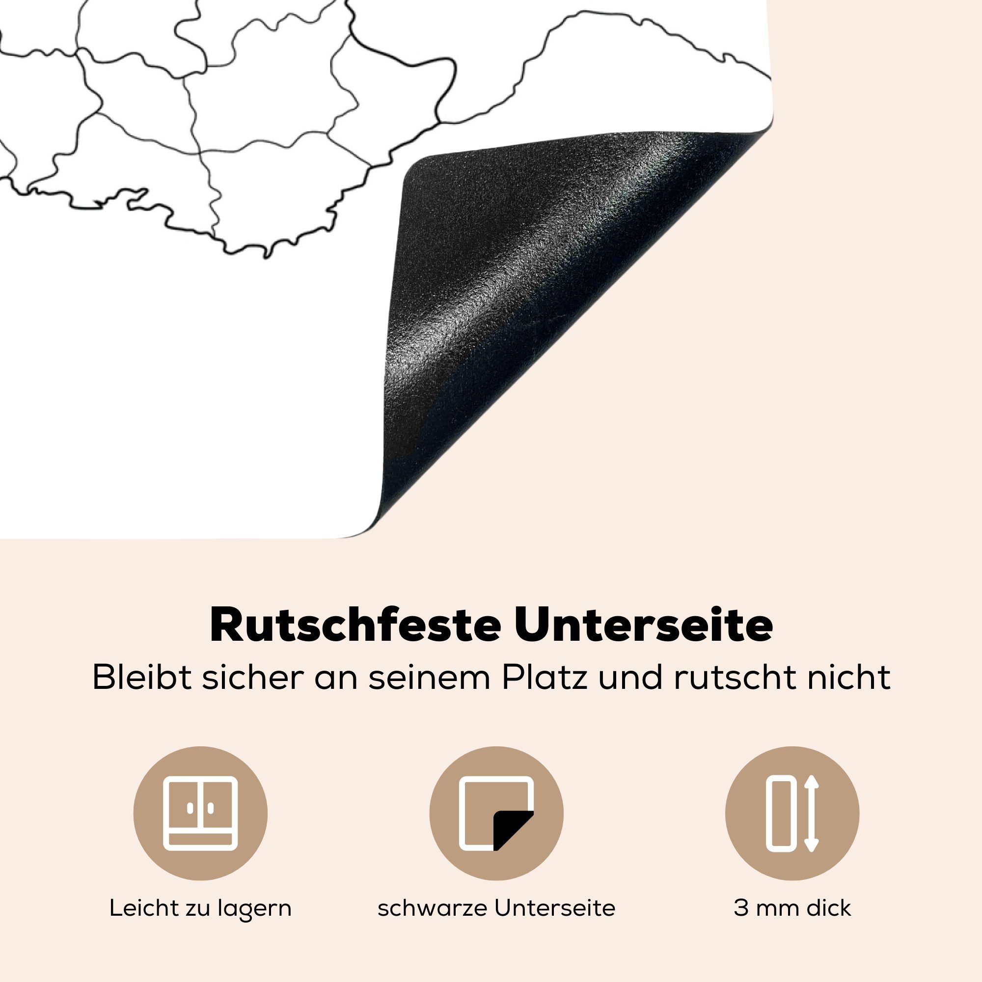 MuchoWow Herdblende-/Abdeckplatte Eine schwarz-weiße Illustration cm, 78x78 von tlg), Karte (1 Frankreich, für Ceranfeldabdeckung, der Vinyl, küche Arbeitsplatte