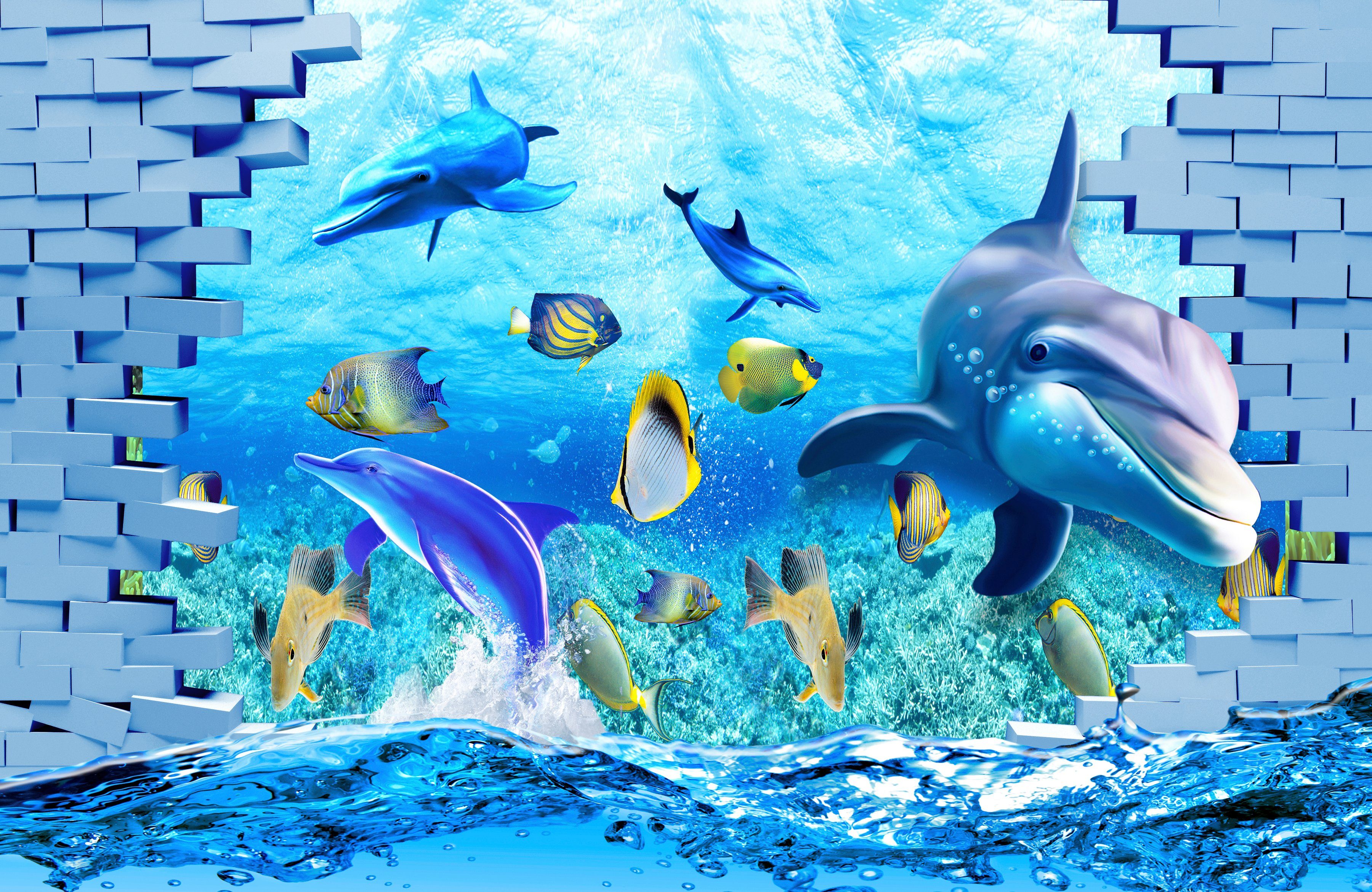 Fototapete 3D DESIGN-DELFIN IM MEER