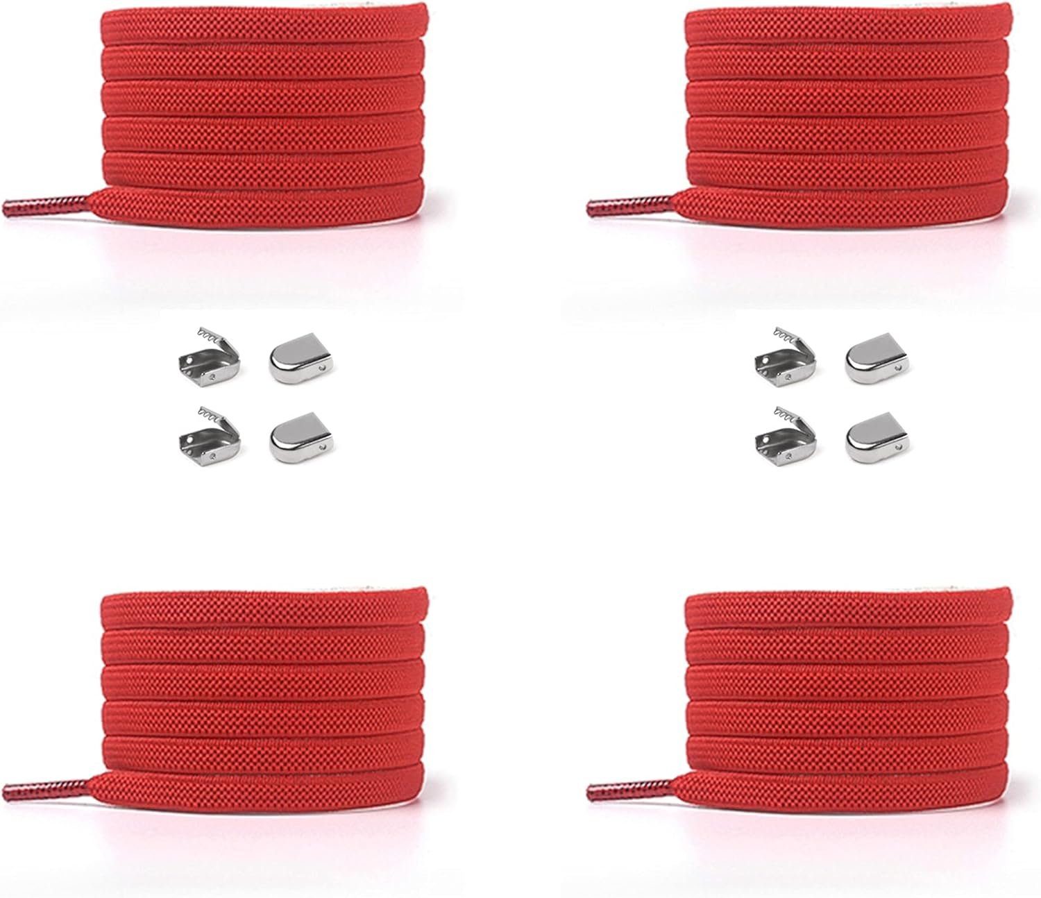 ELANOX Schnürsenkel 4 Stück für Enden silber - inkl. Clips, 8 Paar 2 Schuhe mit rot (Clips) Schnürsenkel St. in elastische