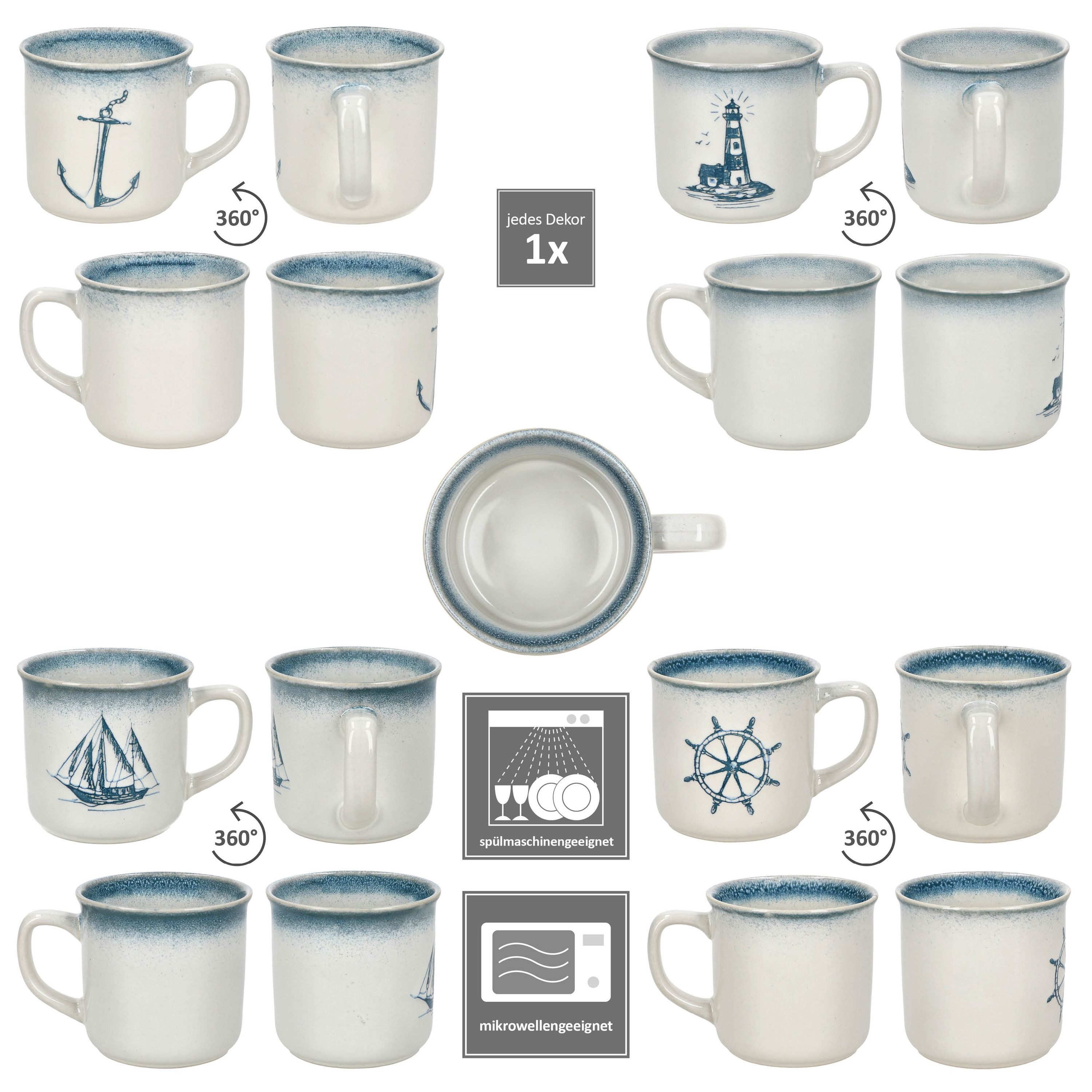 MamboCat Becher MamboCat 4x Martin Kaffeebecher Keramik blau maritime Motive Tee-Tasse, Keramik – Bild 4 von 5