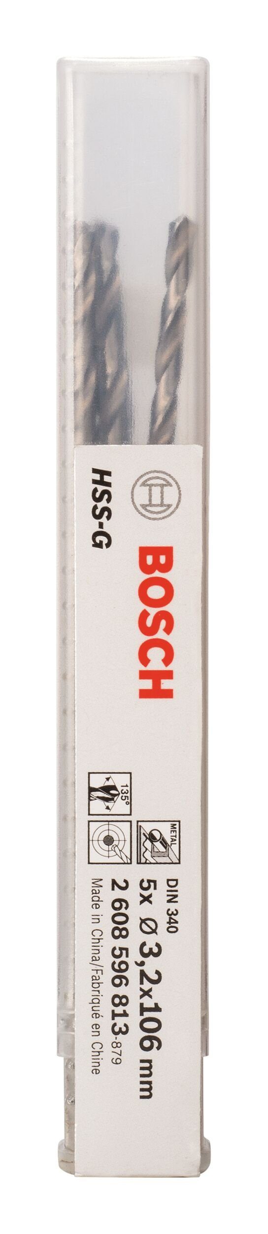 (DIN mm Stück), (5 340) BOSCH 3,2 - - HSS-G x x Metallbohrer, 5er-Pack 69 106