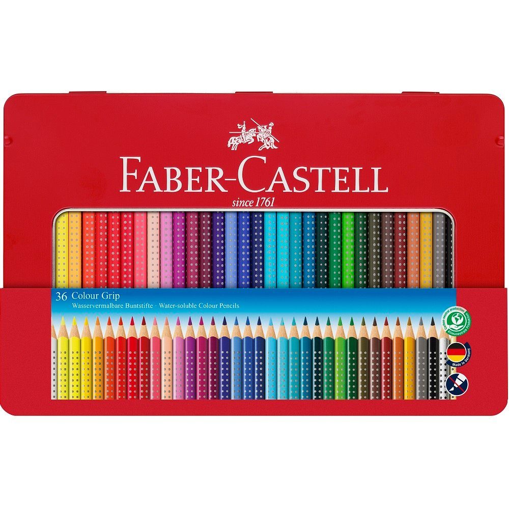 Faber-Castell Buntstift 36 Buntstifte COLOUR GRIP im Metall-Etui farbsortiert