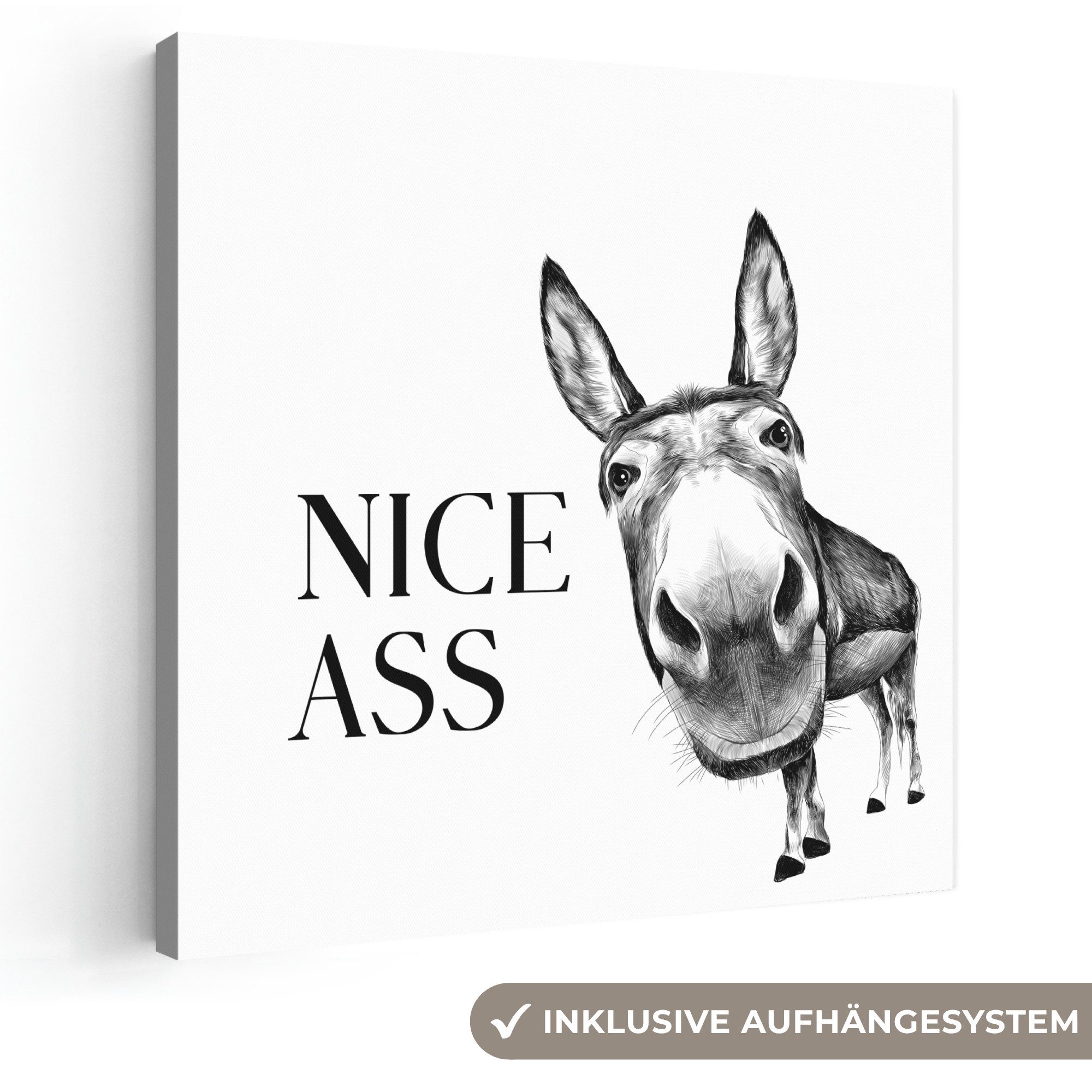 OneMillionCanvasses® Leinwandbild Zitat - Esel - Dieren - Nice ass - Sprüche, Fotodruck (1 St), Wandbild, Deko Schlafzimmer Wohnzimmer Flur 20x20 cm