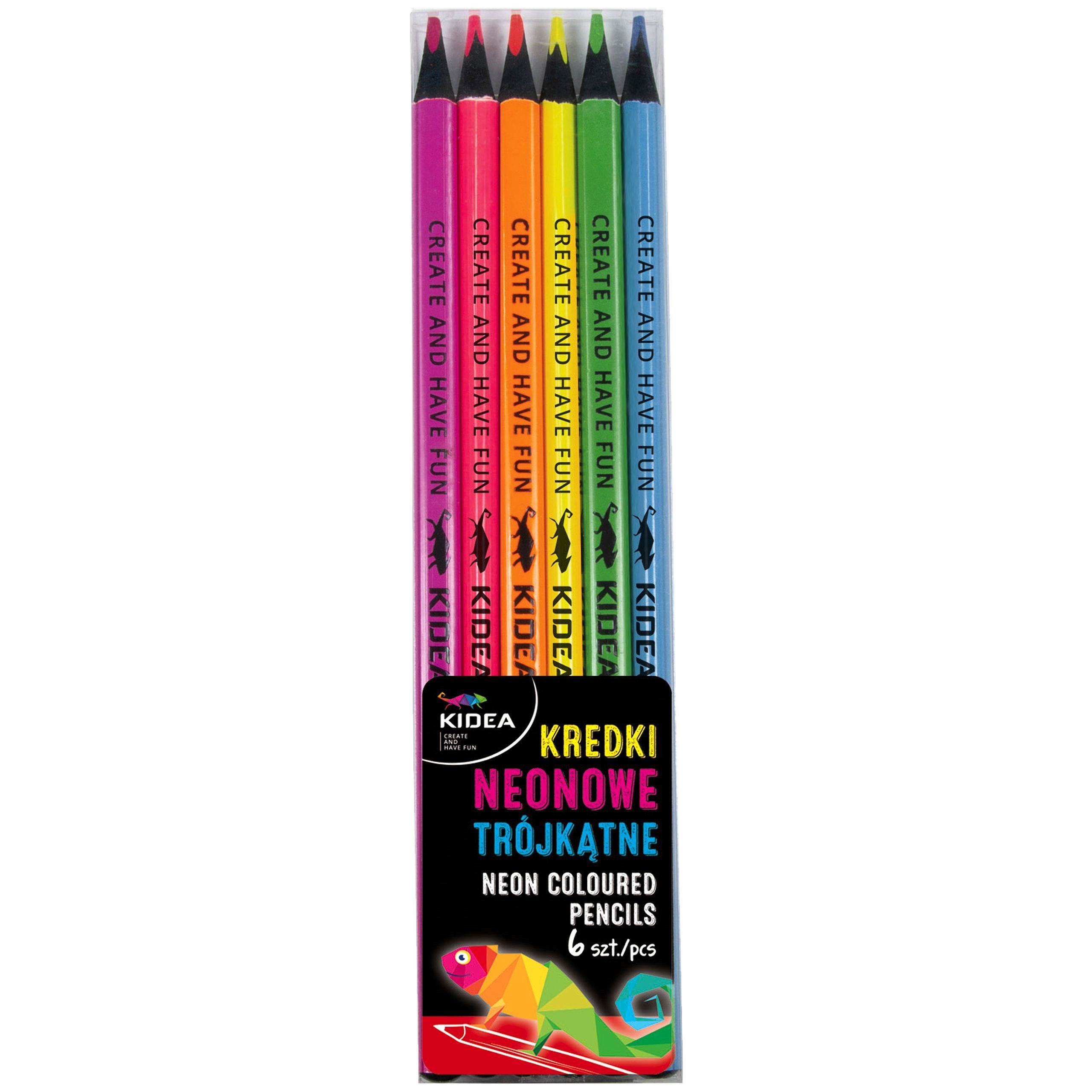 Festivalartikel Buntstift Neonfarbige dreieckige Schulstifte Kidea 6 Farben fluoreszierend