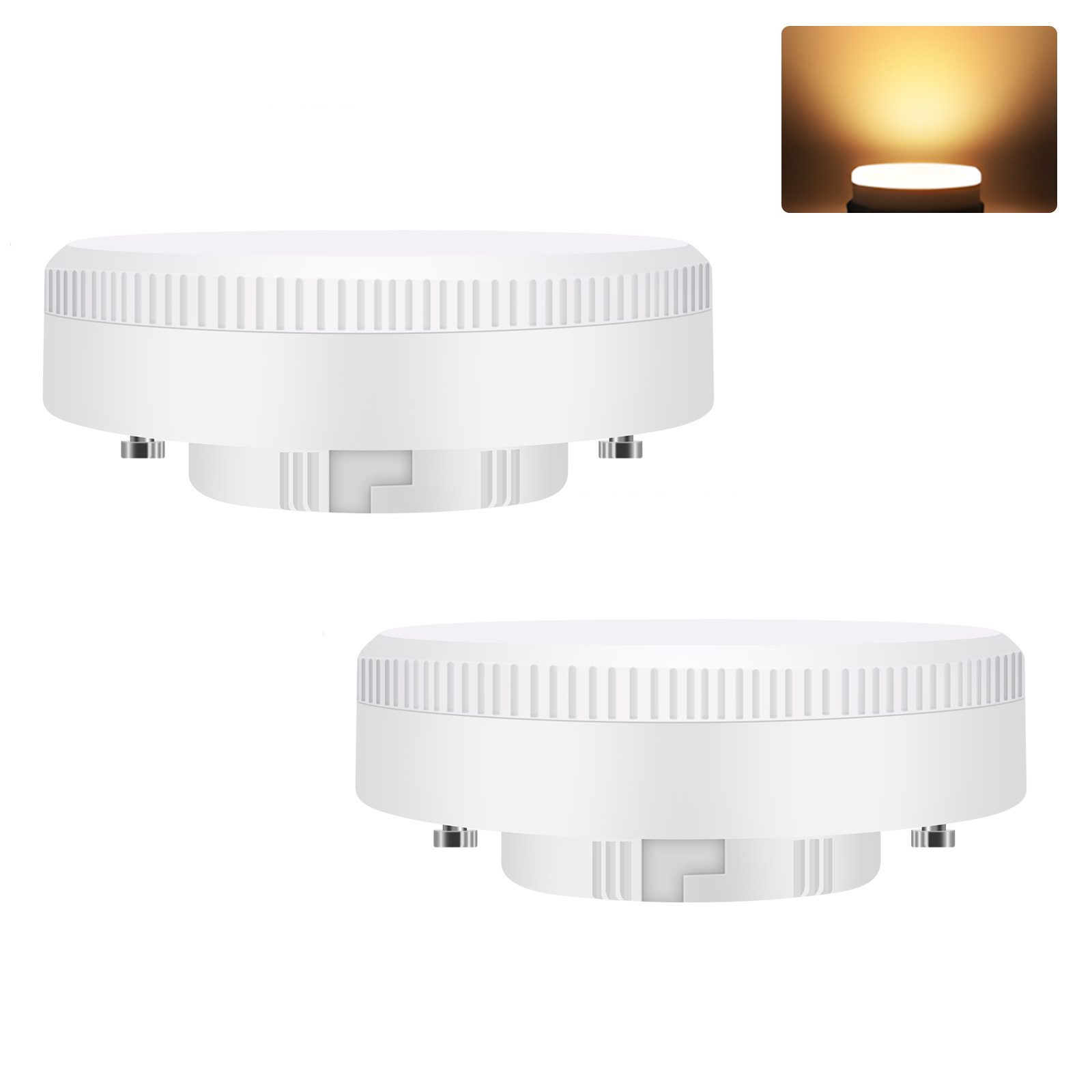 ZMH LED-Leuchtmittel GX53 Leuchtmittel :74x25mm Ultra Flach Warmweiß 3000K Blinkfrei 5W, GX53, 2 St., warmweiß, Lampe Birne Ersetzt 50W Halogen Unterbauleuchte 230V Nicht Dimmbar
