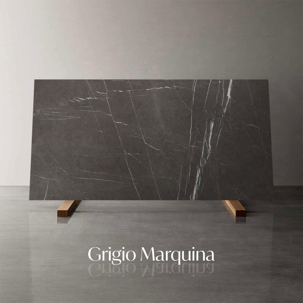 Marquina & MARMOR, ECHTEM Wohnzimmertisch, Esstisch eckig, Küchentisch 200x100cm Atelier MAGNA mit 160x80cm SPIDER Grigio