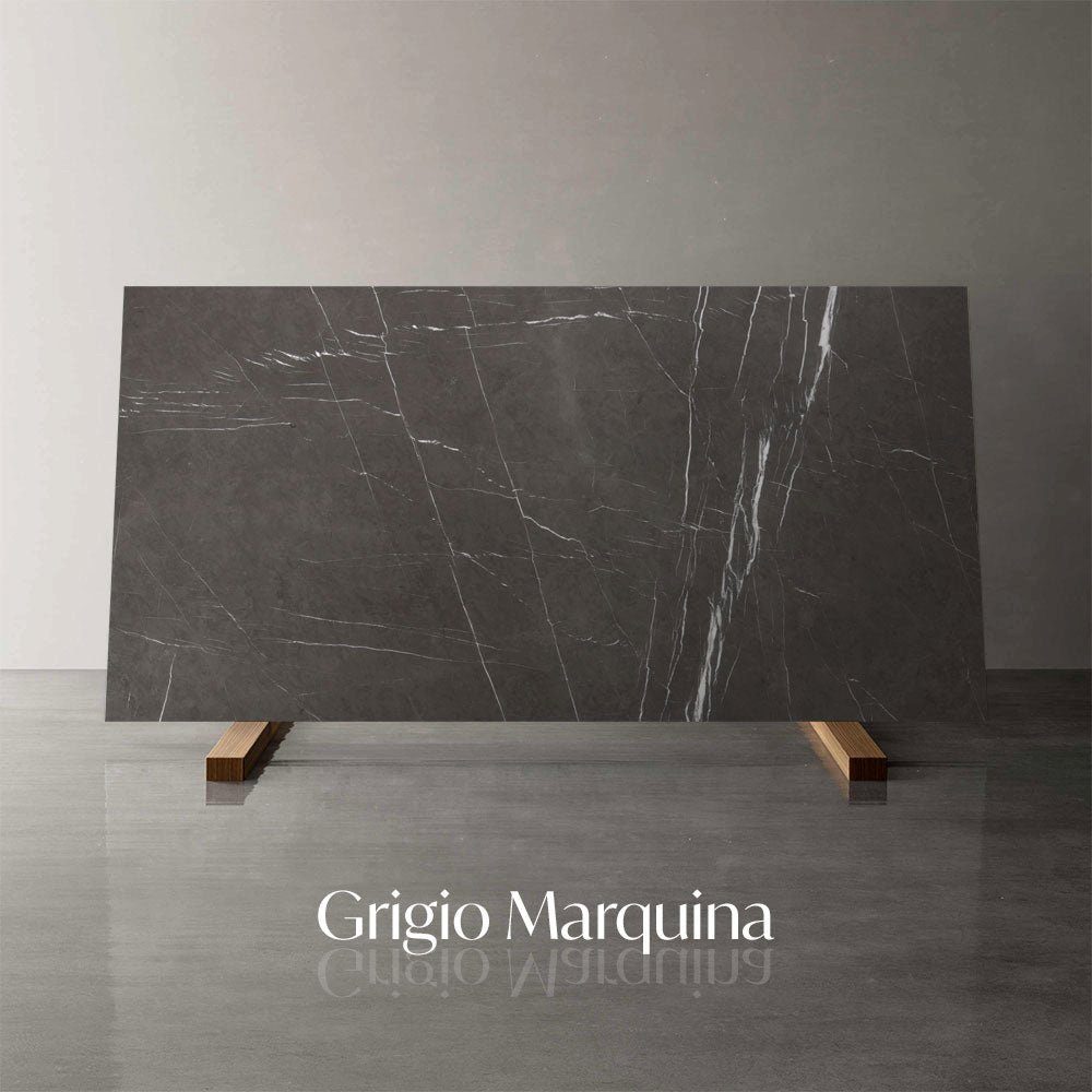 Atelier MAGNA Tisch Grigio schwarz rund, ECHTEM Metallgestell, Beistelltisch, Marquina MARMOR, FLORENZ Wohnzimmer Ø50x52cm Couchtisch mit