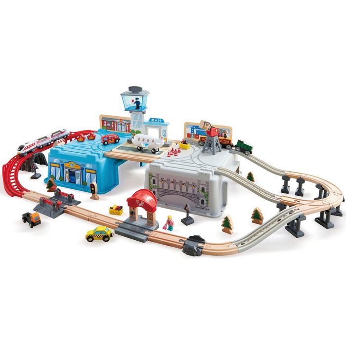 Hape Spielzeug-Eisenbahn Großstadtlandschaft Eisenbahn in Aufbewahrungsbox FSC®- schützt Wald - weltweit