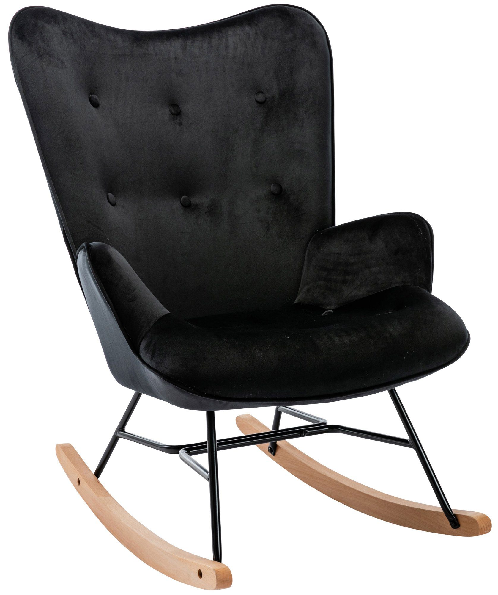 TPFLiving Schaukelstuhl Sanna mit hochwertig gepolsterter Sitzfläche  (Schwingstuhl - Relaxstuhl - Relaxsessel - Lehnstuhl), Gestell:  Buchenholz/Metall Natura/schwarz - Sitzfläche: Samt rot