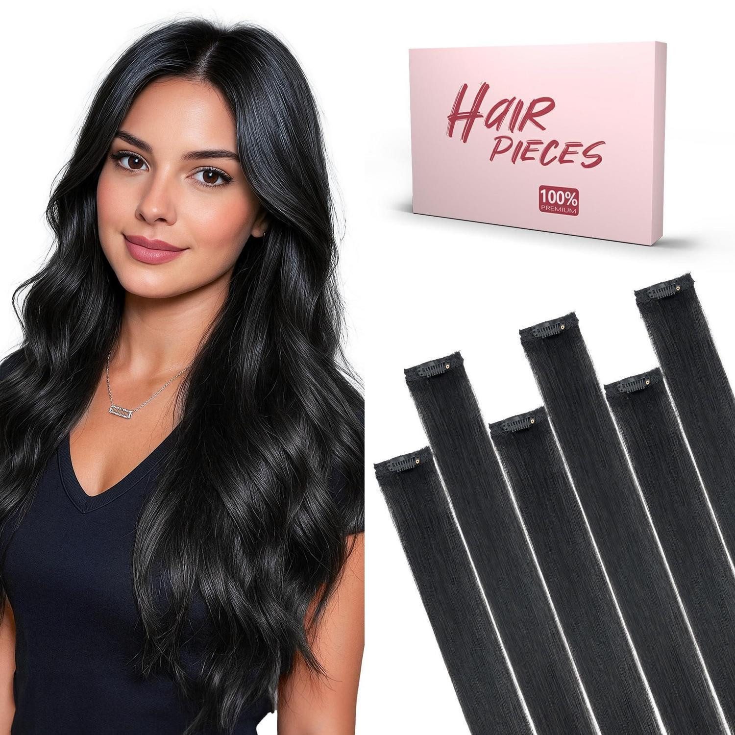 Echthaar-Extension Clip In Extensions Echthaar Haarverlängerung 35 cm - 33g Schwarz #1