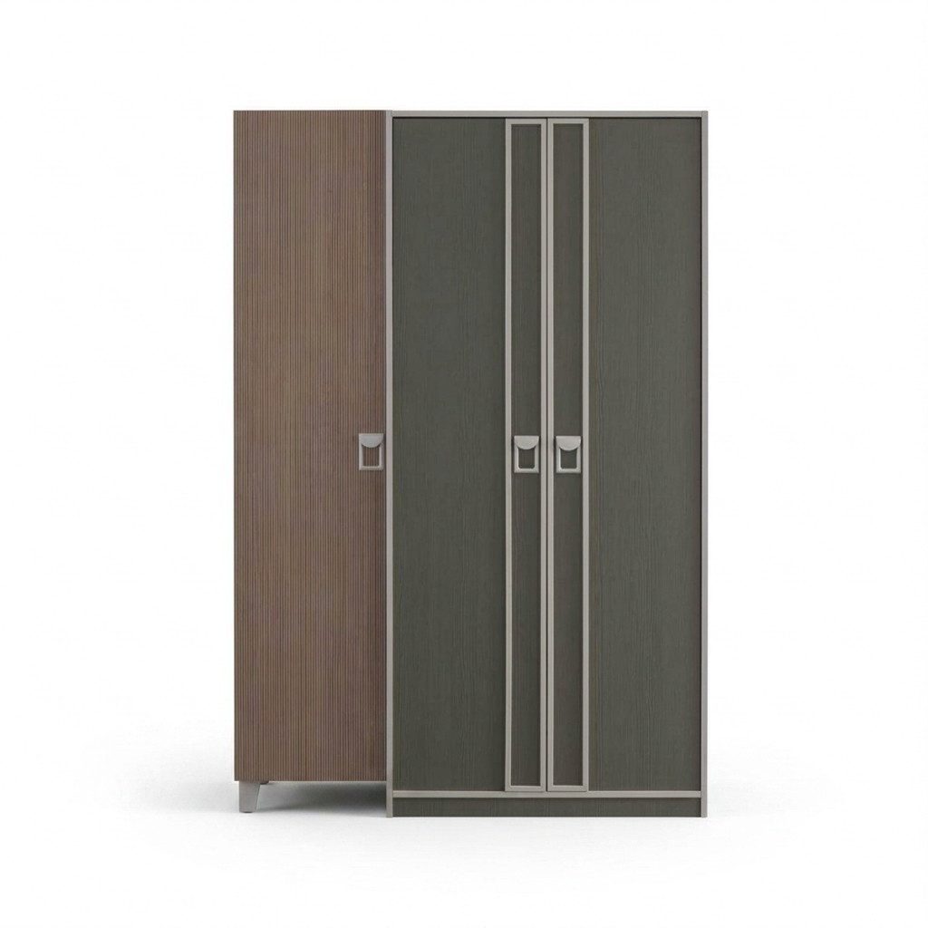 Xlmoebel Kinderkleiderschrank Holz Kleiderschrank Grau im modernen Design für Kinderzimmer (3-türig) Made in Europa
