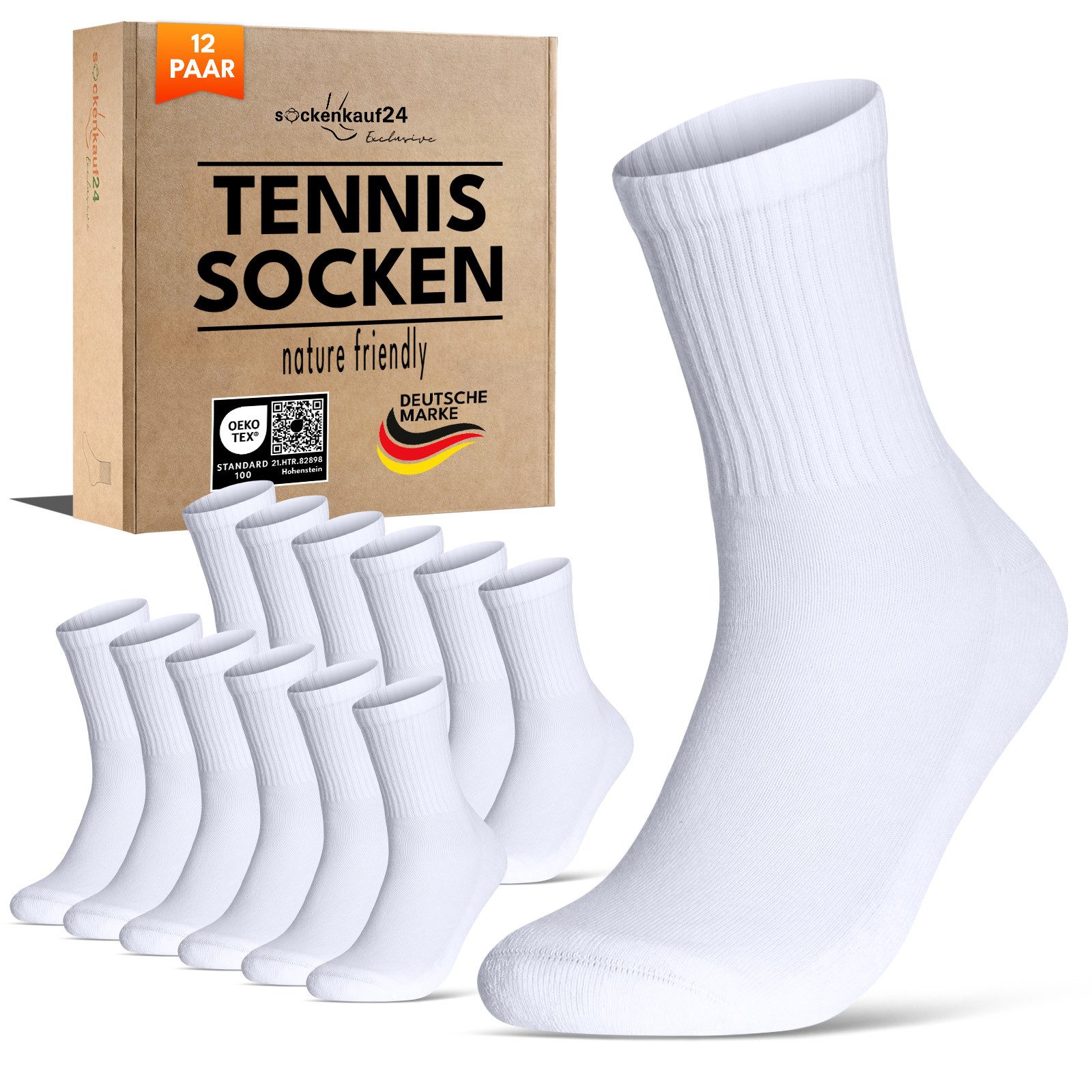 sockenkauf24 Tennissocken Damen Sportsocken Premium Retro Crew Шкарпетки (12-Paar, 6 Paar) verstärkte Ferse & Fußspitze, gepolsterte Sohle, gekämmte Baumwolle